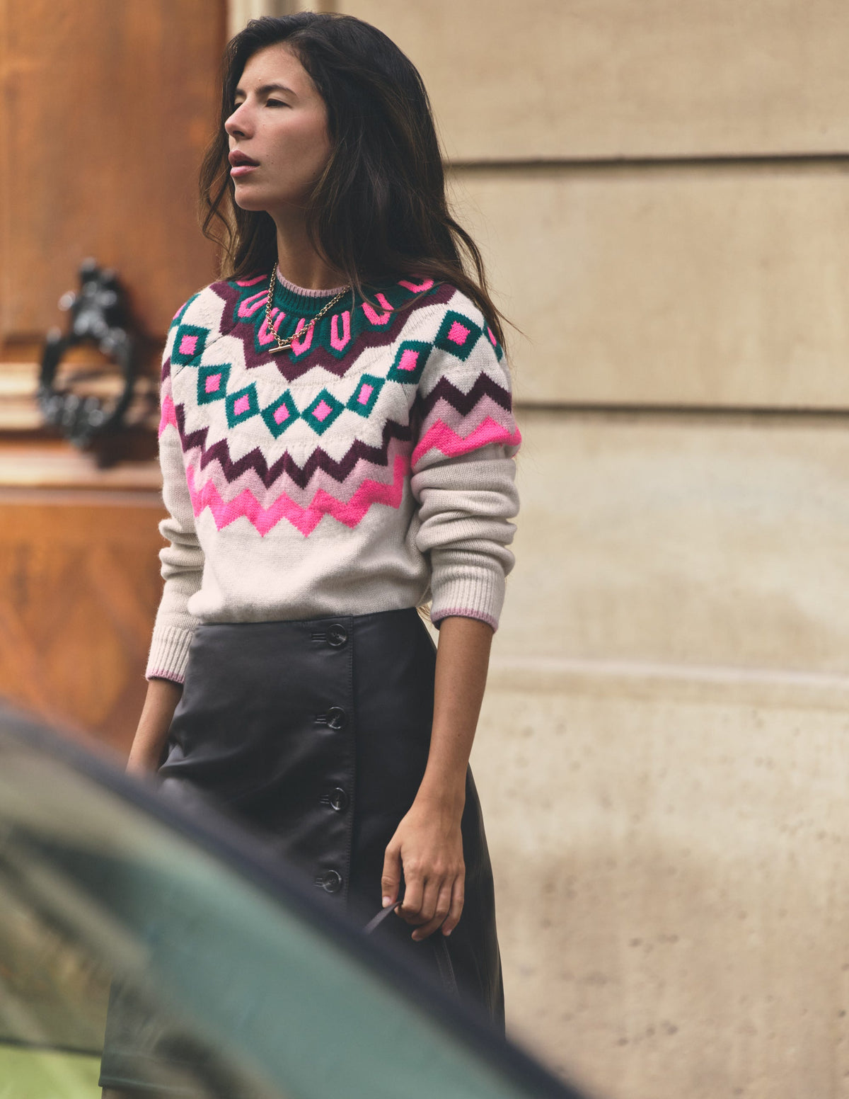 Mae Fair Isle Knitted Sweater-Mink, Fair Isle - Image 1