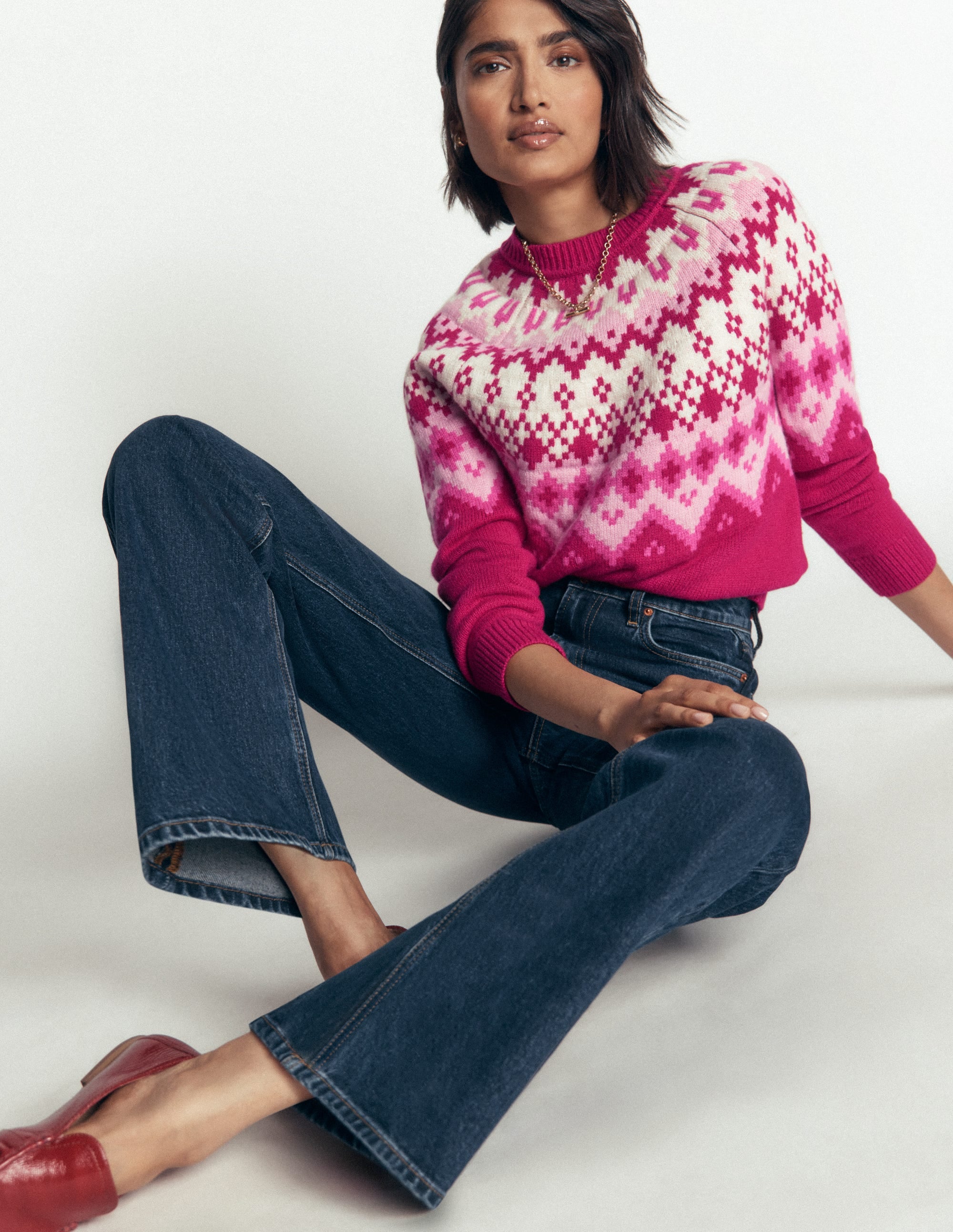 Mae Fair Isle Knitted Sweater-Red Bud Melange - Image 2