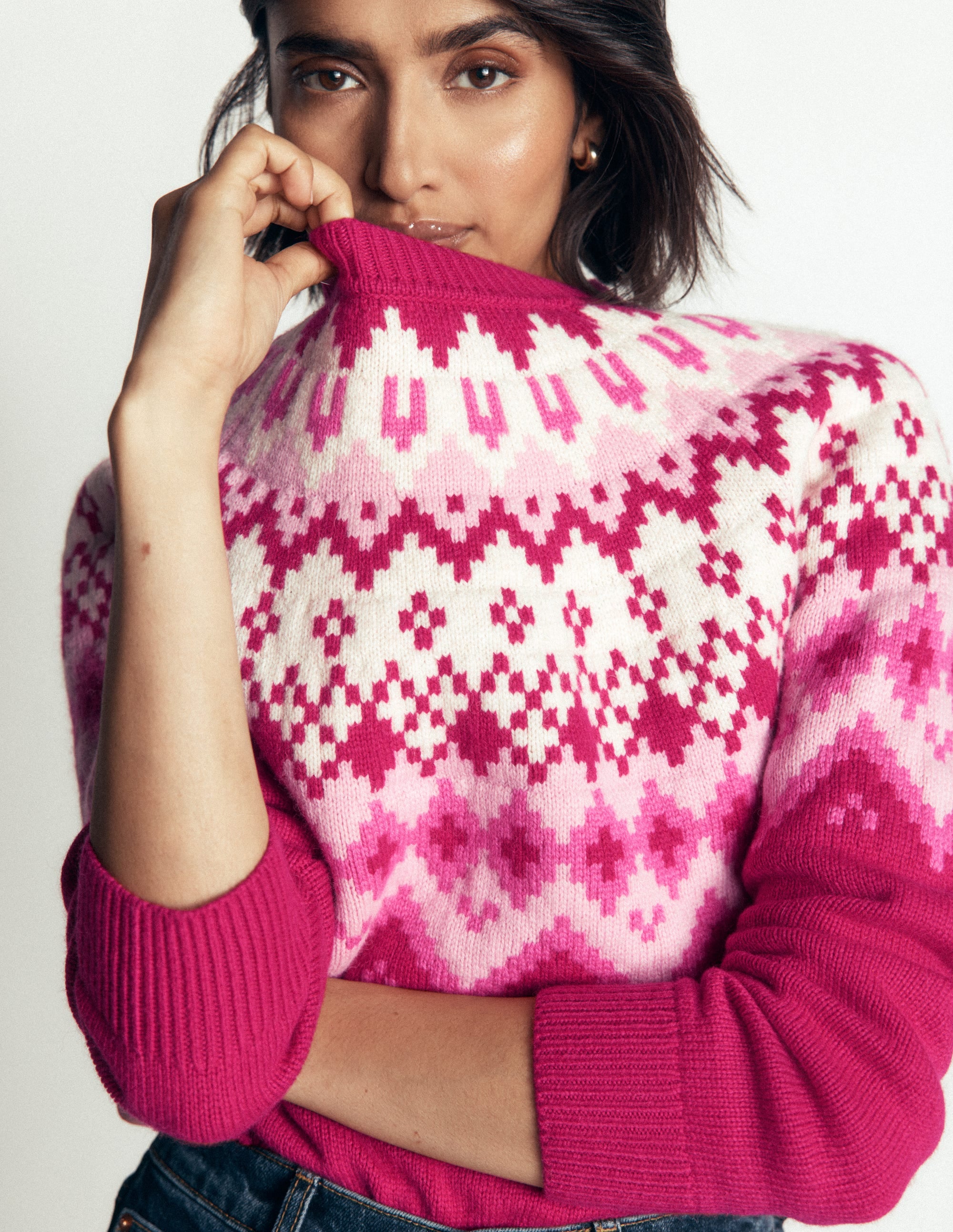 Mae Fair Isle Knitted Sweater-Red Bud Melange - Image 3