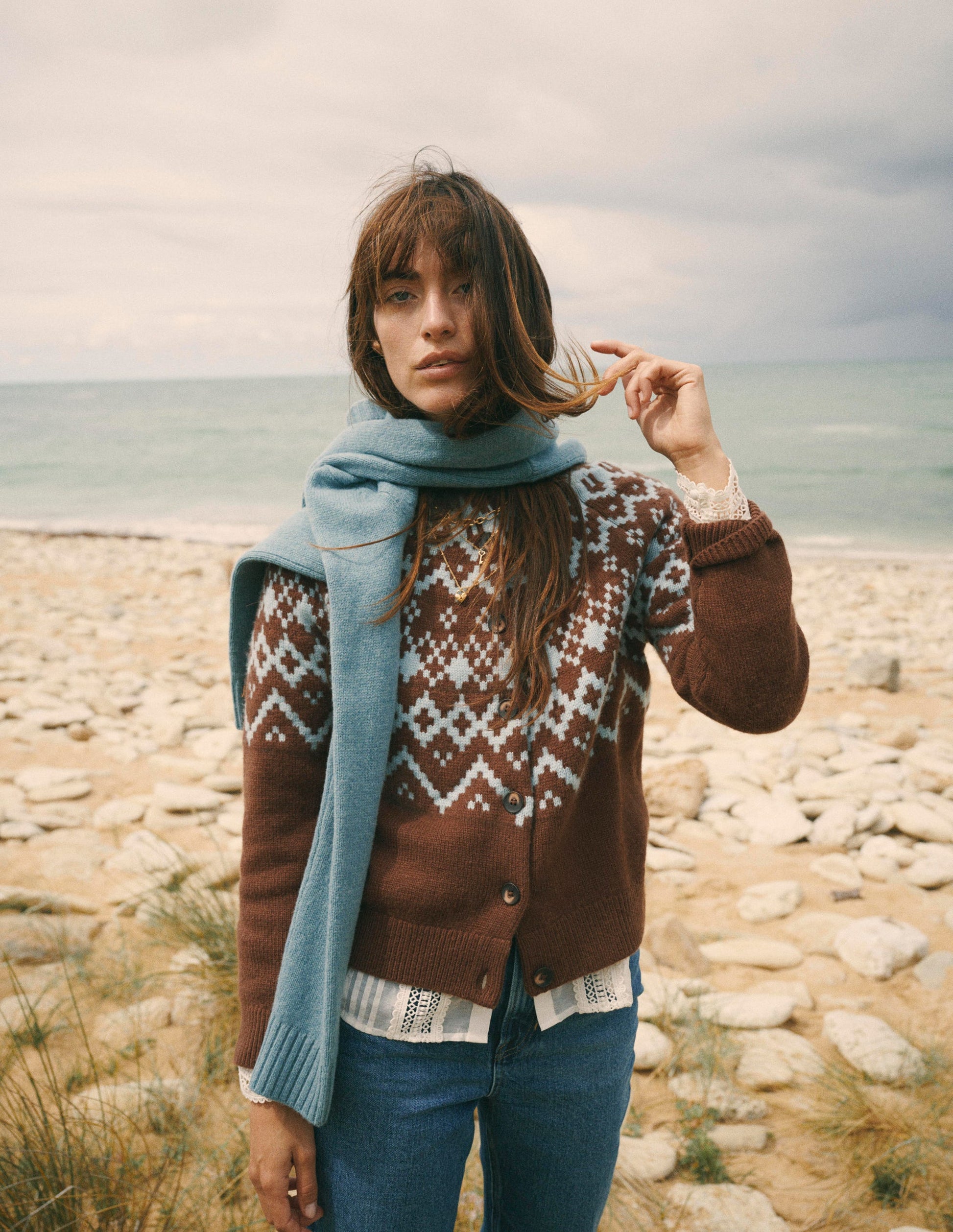 Mae Fair Isle Cardigan-Potting Soil-1