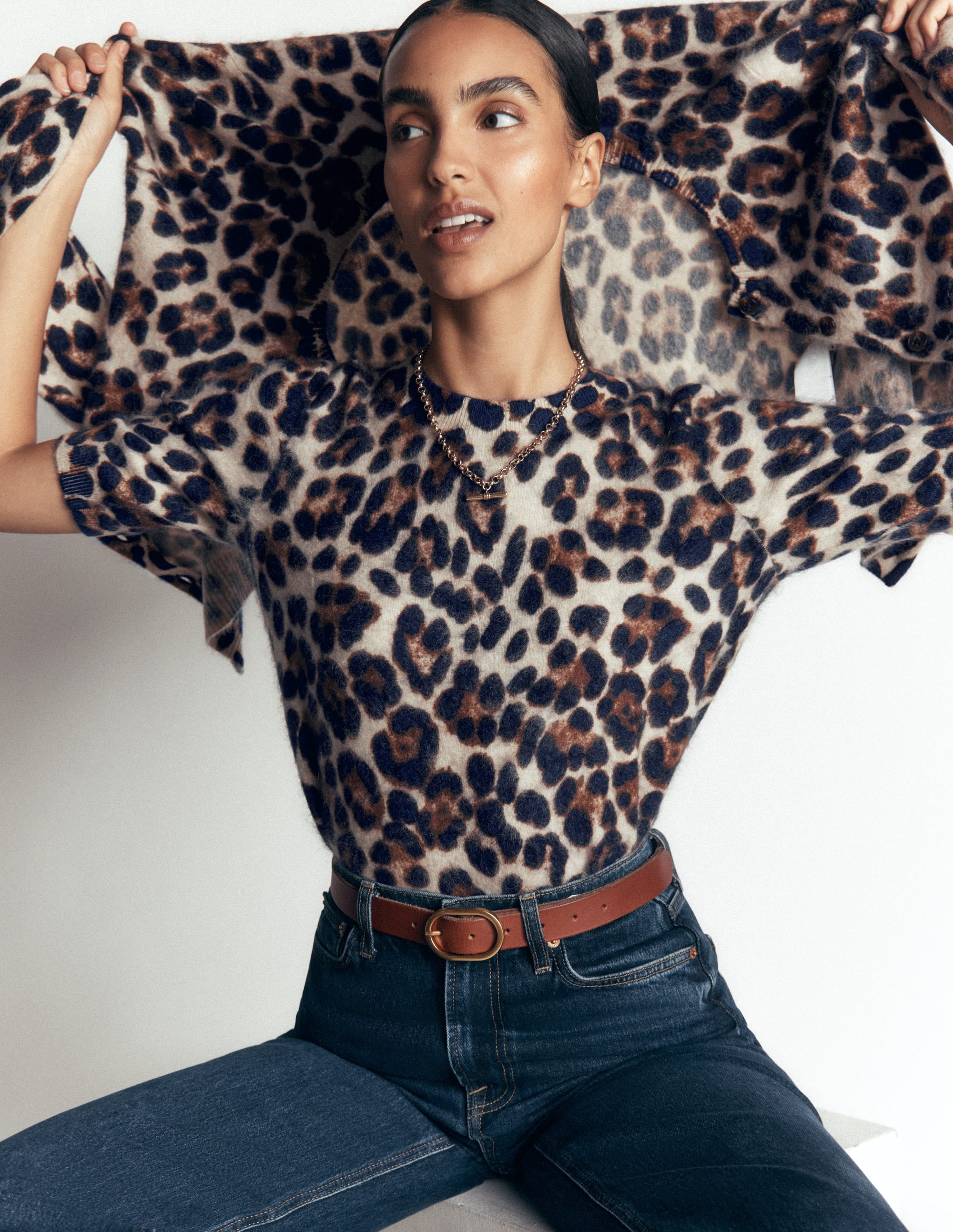 Kat Brushed Cashmere T-shirt-Camel, Leopard - Image 1