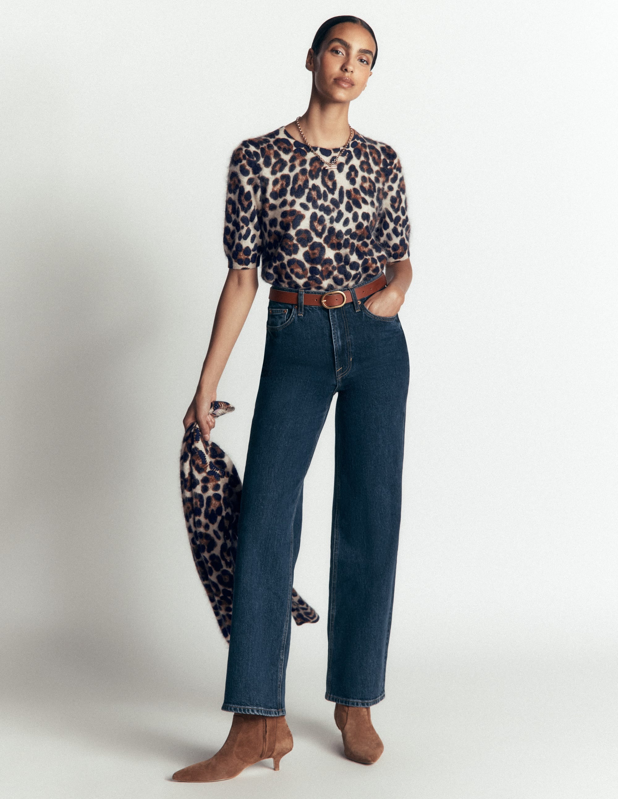 Kat Brushed Cashmere T-shirt-Camel, Leopard - Image 5