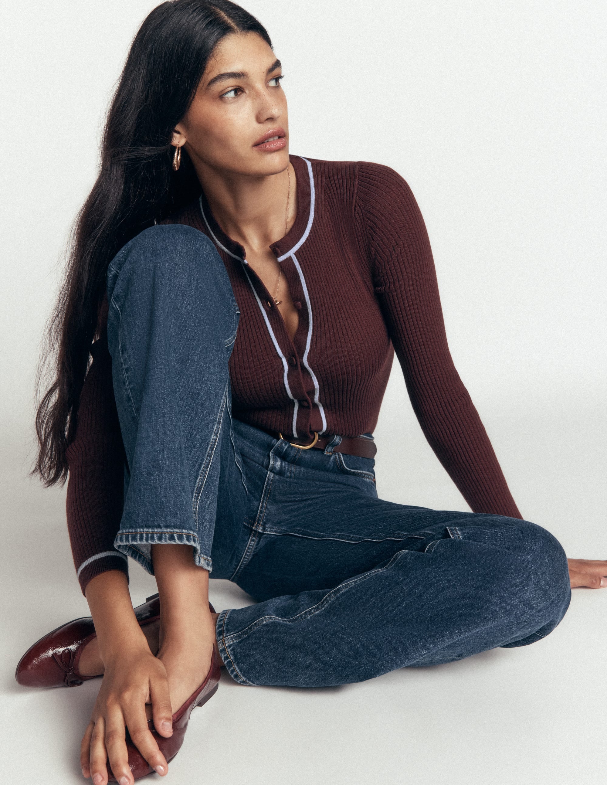 Paula Ribbed Crew Cardigan - Bitter Chocolate | Boden USA
