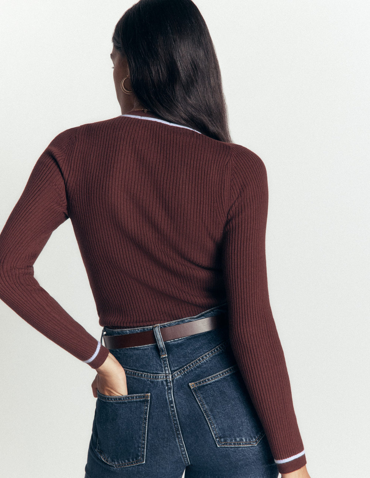 Paula Ribbed Crew Cardigan-Bitter Chocolate-3