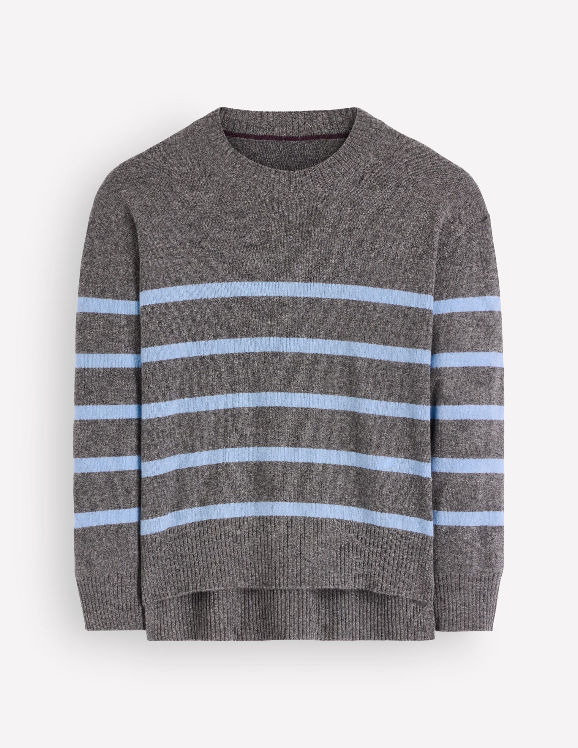 Fay Cashmere Crew Neck Sweater-Charcoal, Blue Stripe-6