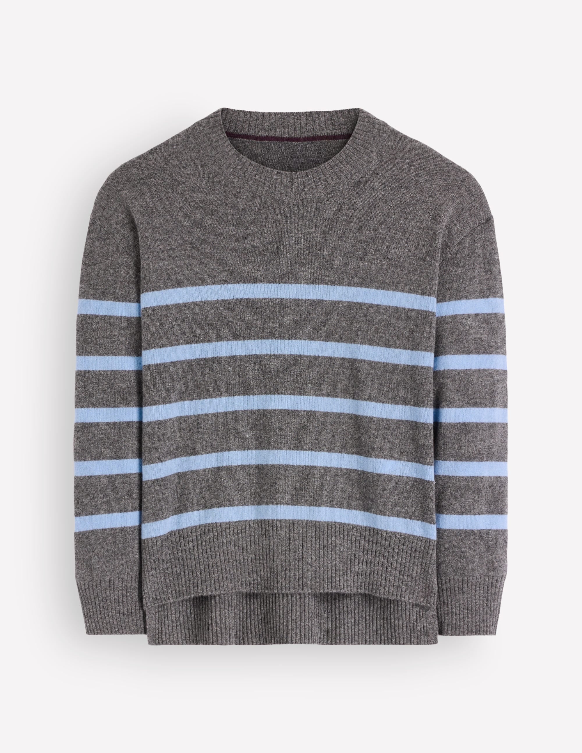 Fay Cashmere Crew Neck Sweater-Charcoal, Blue Stripe - Image 6