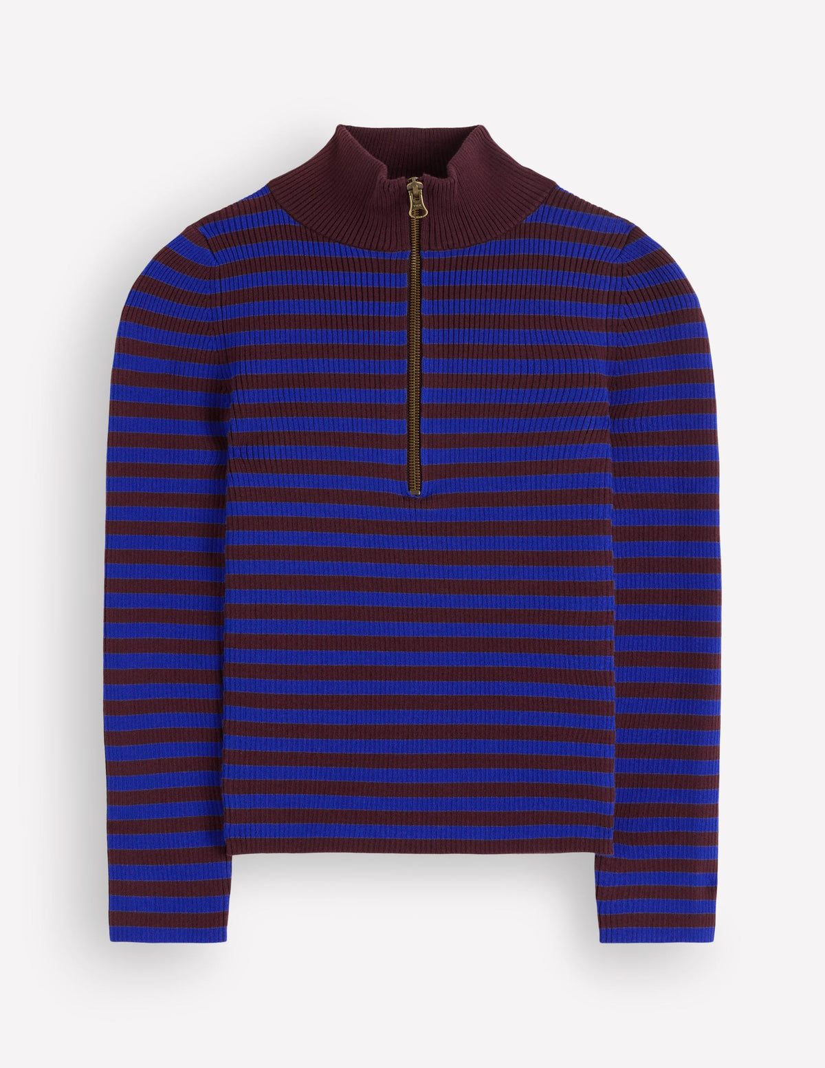 Zelda Half-Zip Ribbed Sweater-Bright Blue, Chestnut Stripe - Image 6