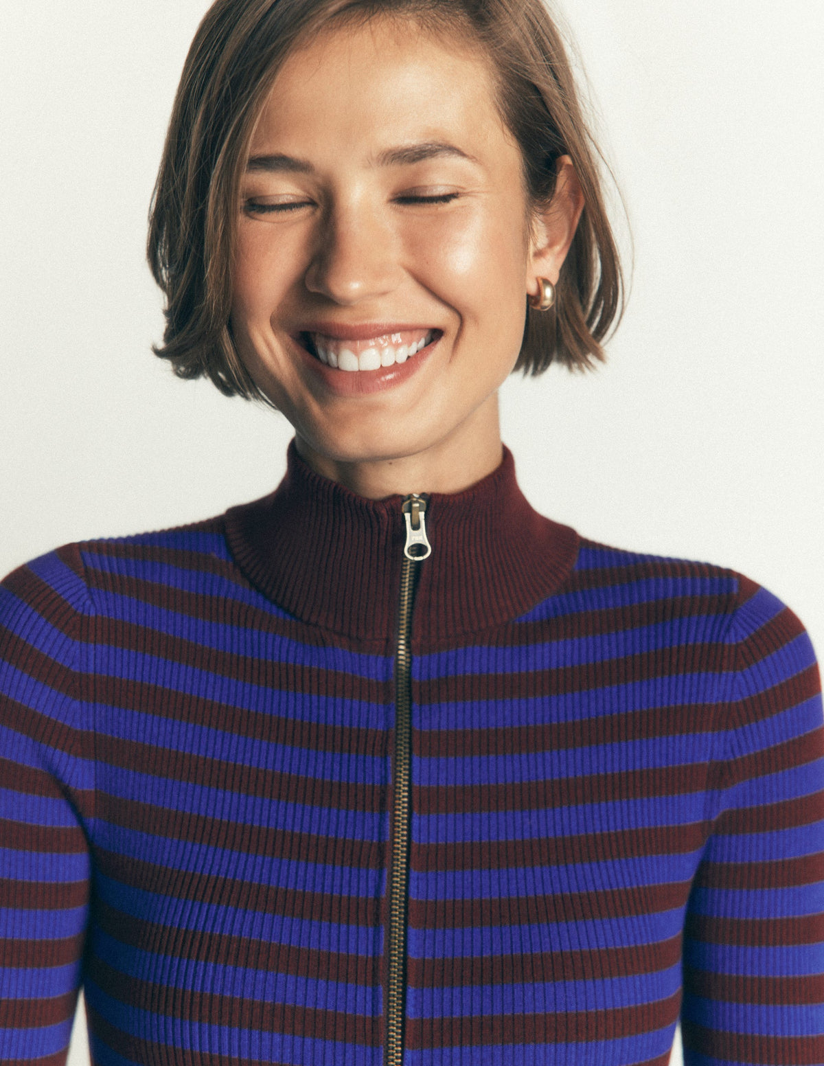 Zelda Half-Zip Ribbed Sweater-Bright Blue, Chestnut Stripe-2