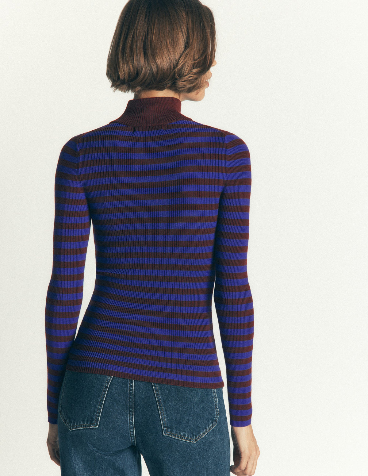 Zelda Half-Zip Ribbed Sweater-Bright Blue, Chestnut Stripe-3