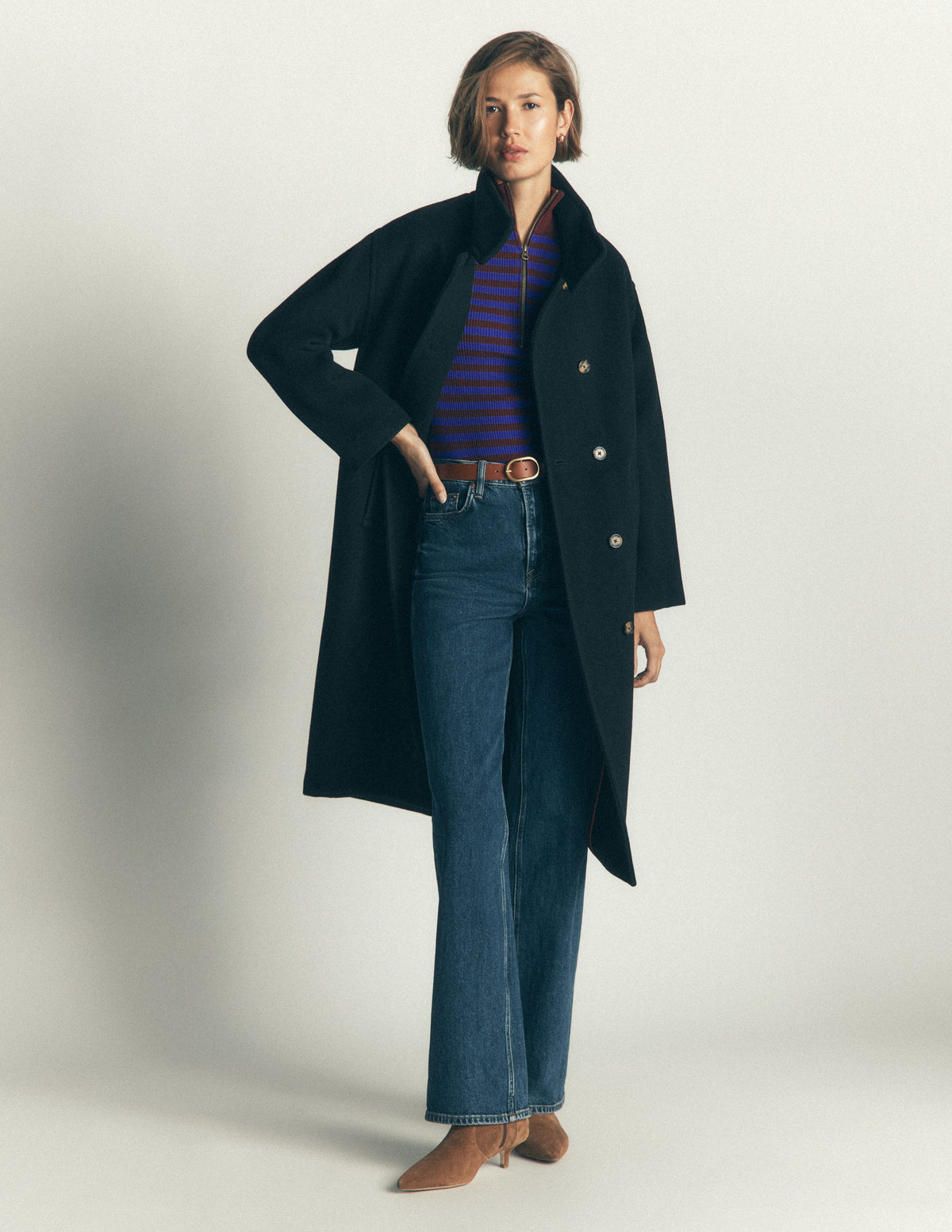 Zelda Half-Zip Ribbed Sweater-Bright Blue, Chestnut Stripe-5
