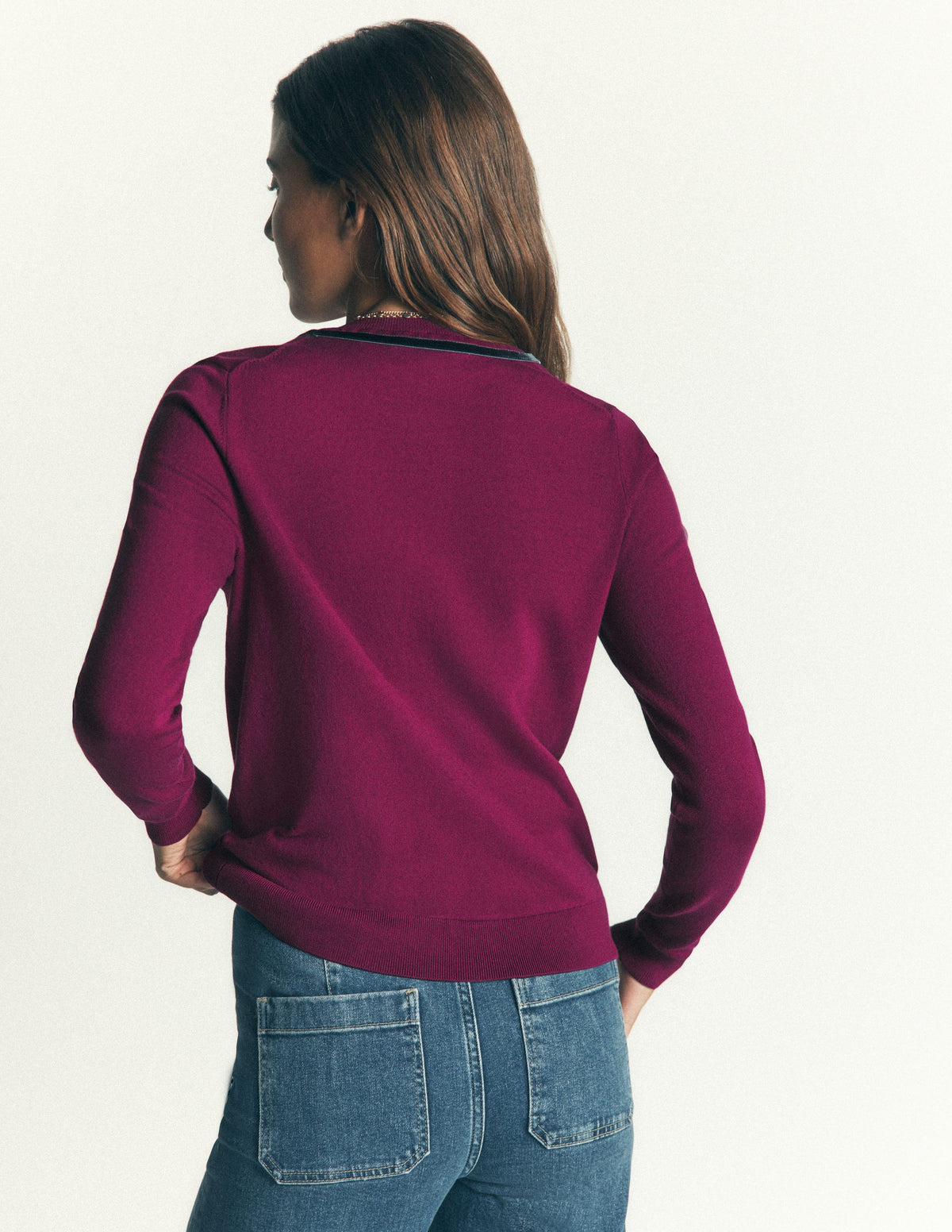 Violet Velvet Trim Henley-Purple - Image 3