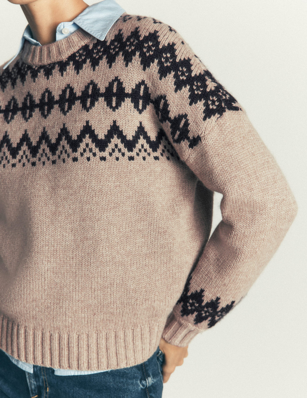Chunky Fair Isle Sweater-Chinchilla Melange, Fair Isle - Image 2