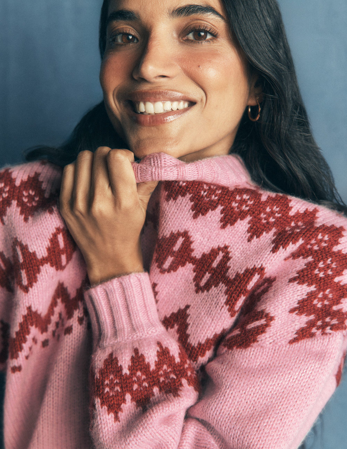 Chunky Fair Isle Sweater-Spring Blossom Pink, Fair Isle - Image 3