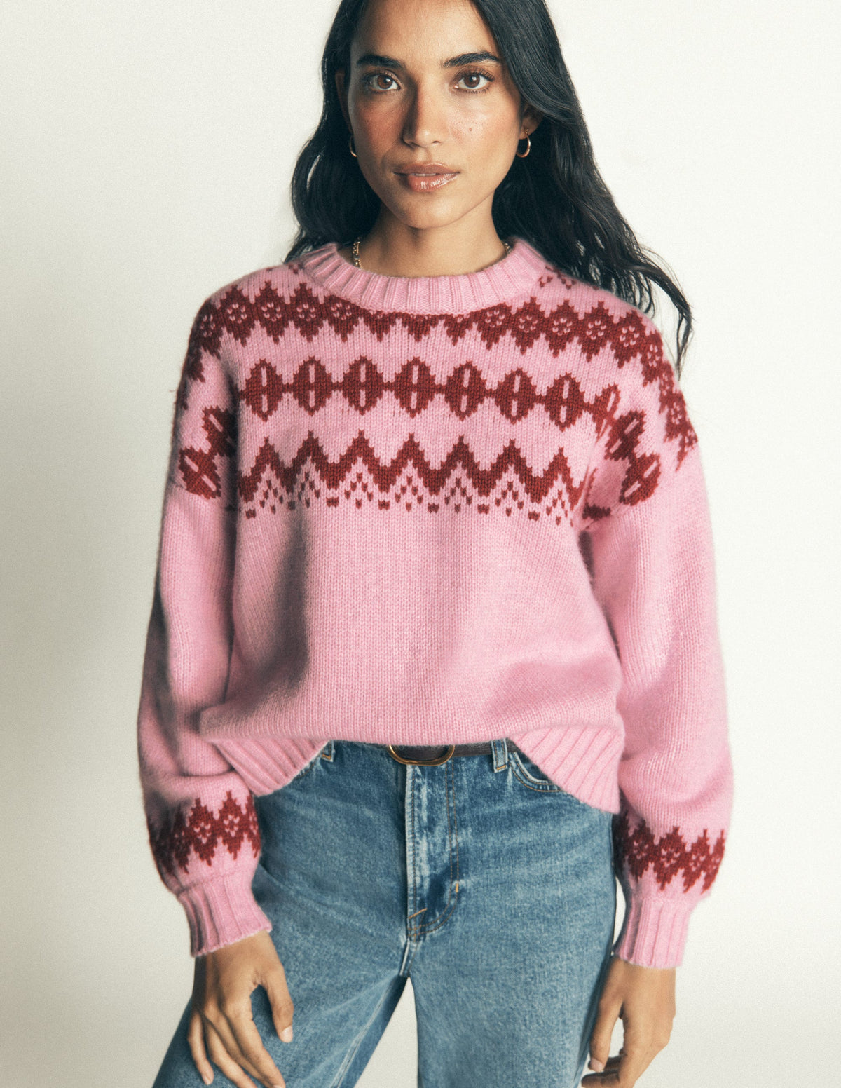 Chunky Fair Isle Sweater-Spring Blossom Pink, Fair Isle - Image 4