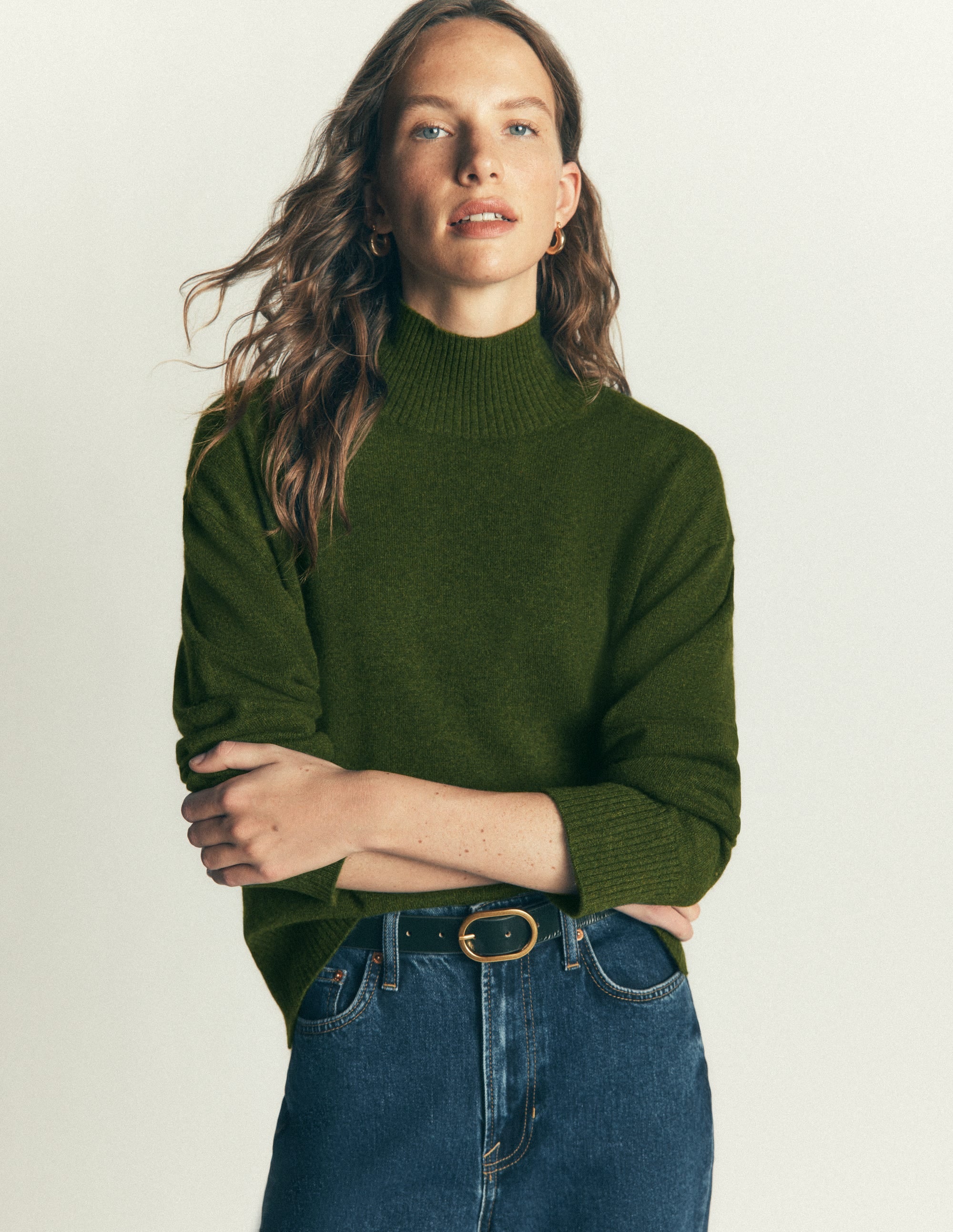 Fay High Neck Cashmere Sweater - Kale Leaf Melange | Boden USA