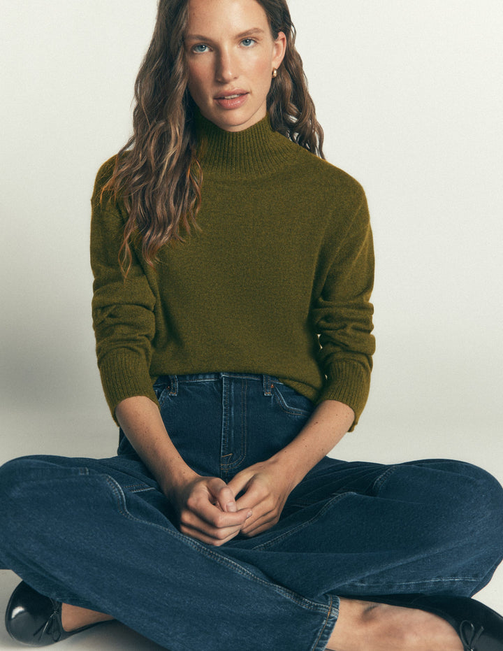 Marta Longline Merino Jumper-Ochre Green