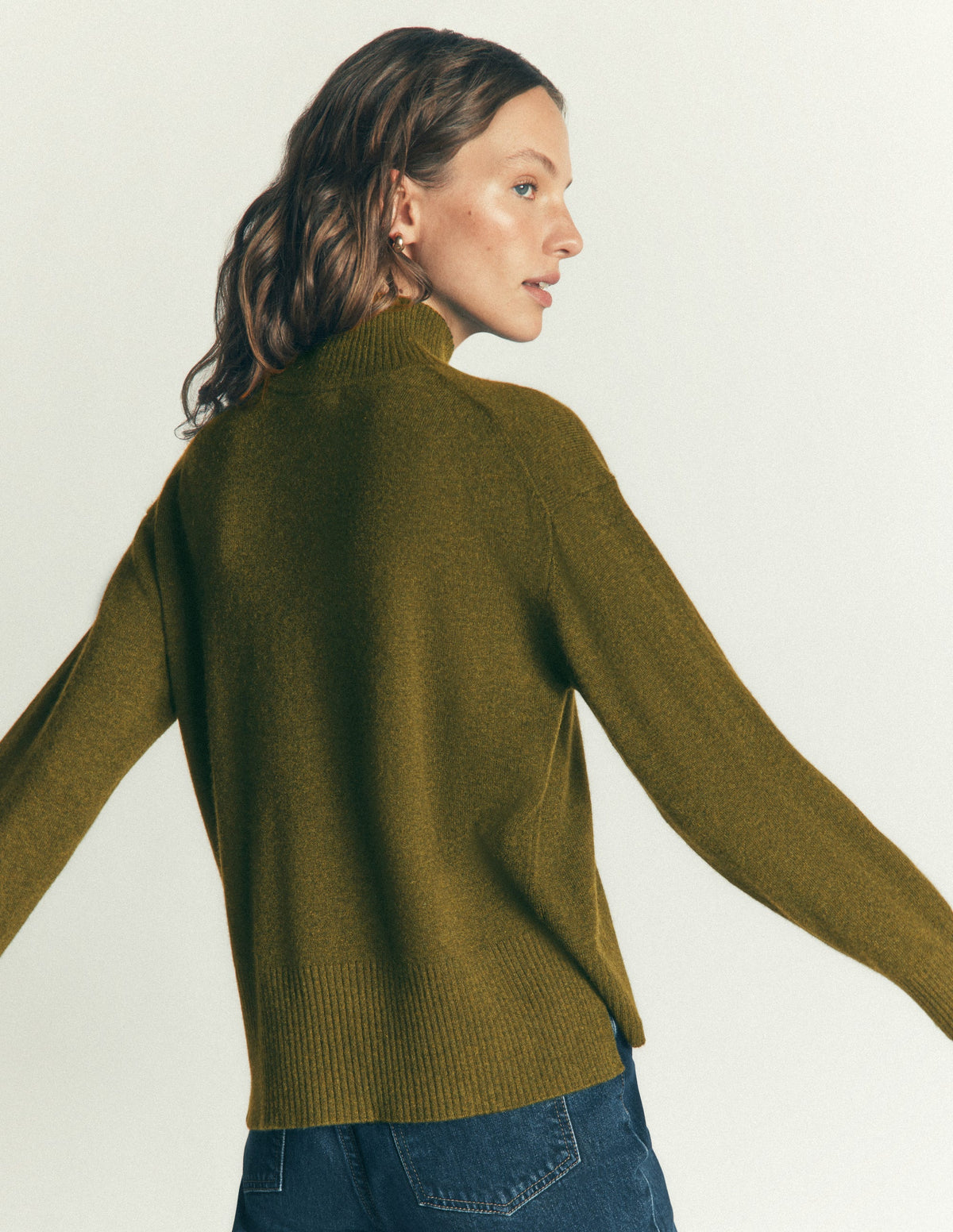 Marta Longline Merino Jumper-Ochre Green-4