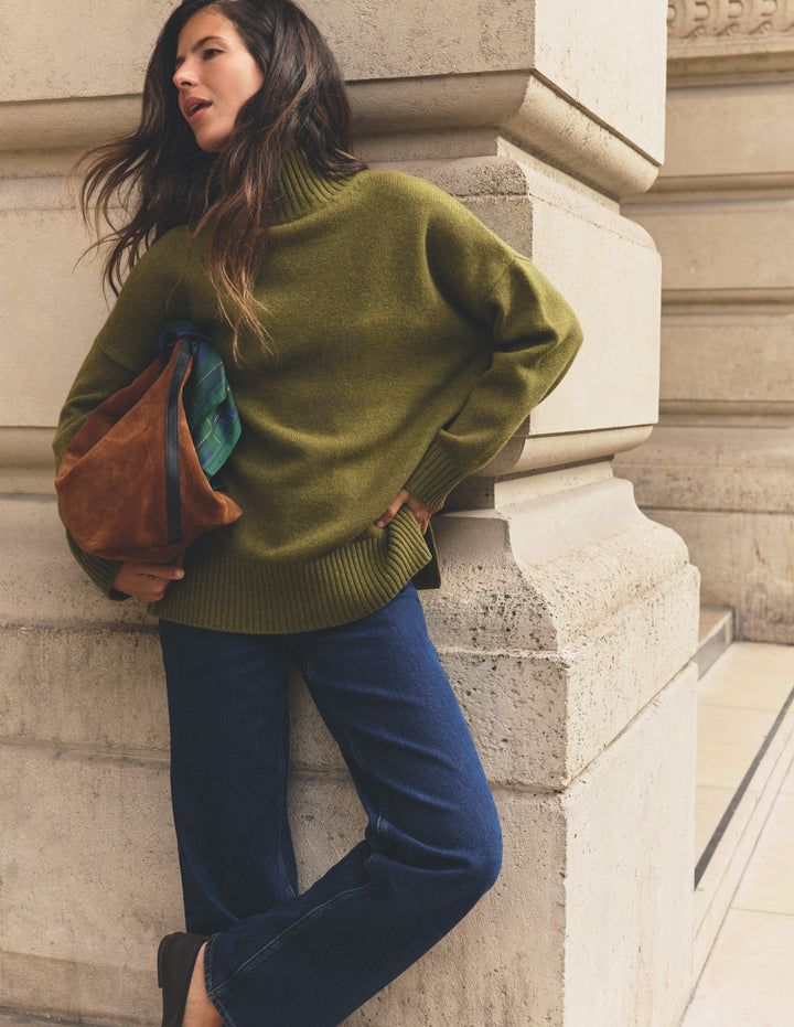 Marta Longline Merino Jumper-Ochre Green