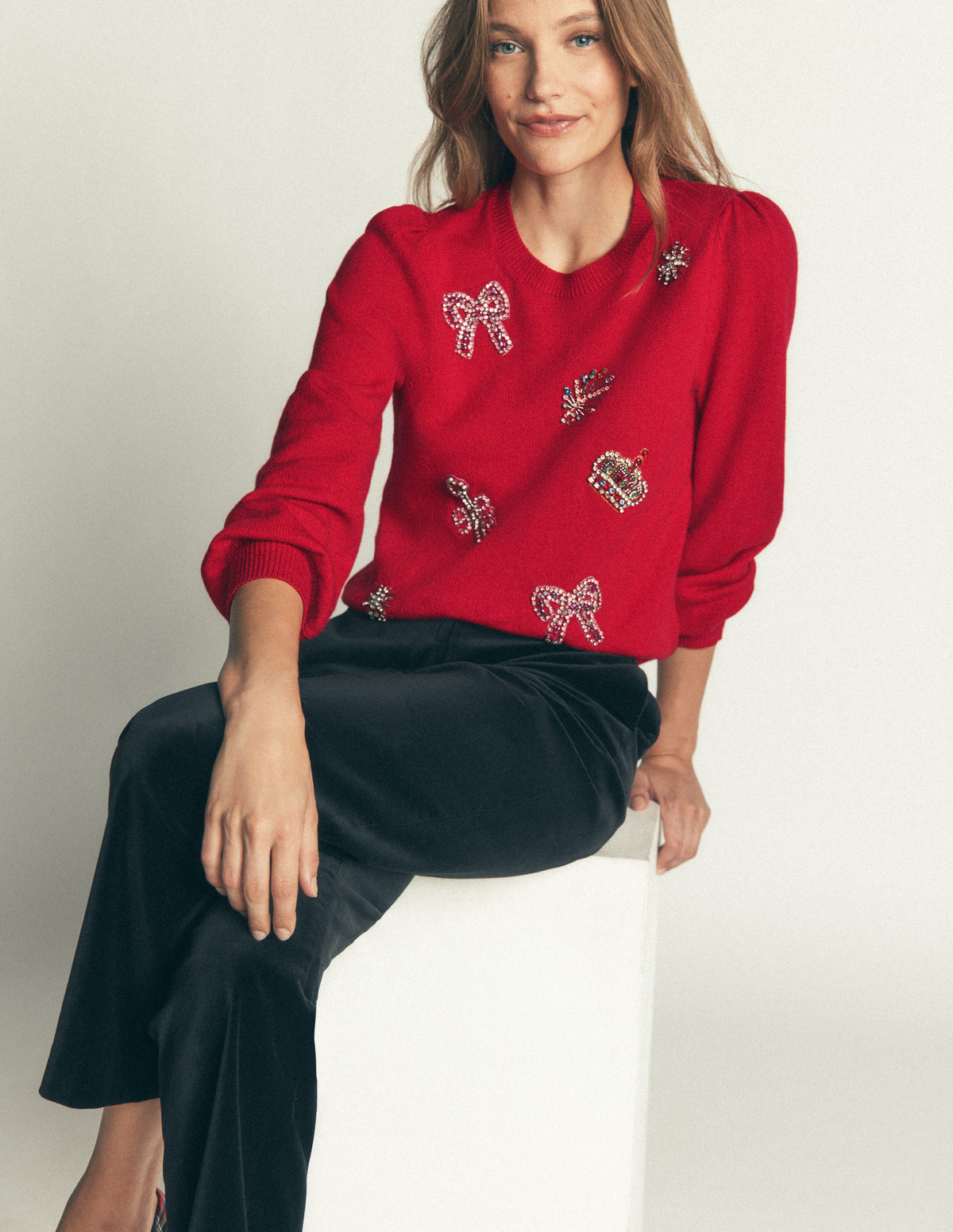 Ria Embellished Knit Sweater-Red Christmas-5