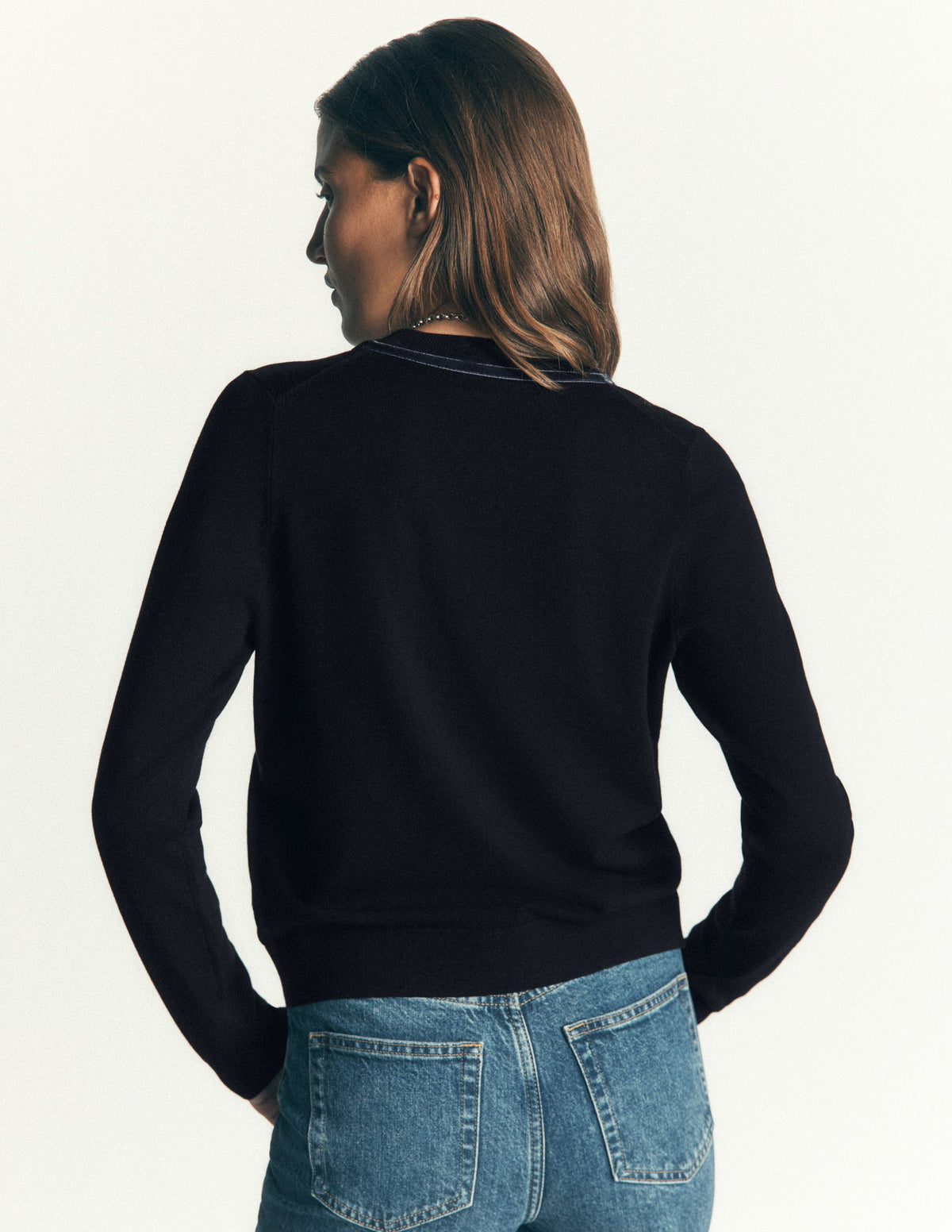 Violet Velvet Trim Cardigan-Black-3