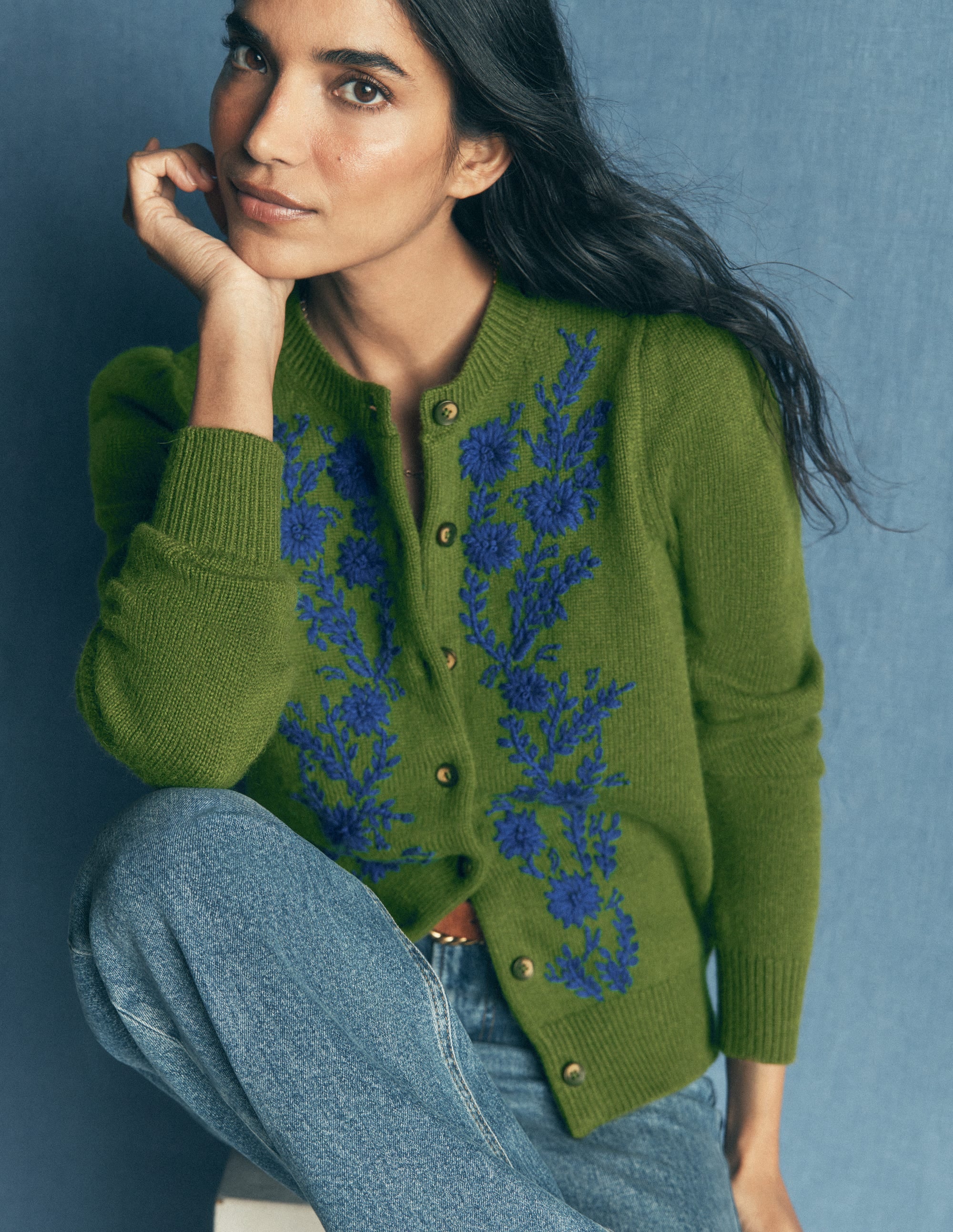 Embroidered Knitted Cardigan - Chive | Boden USA