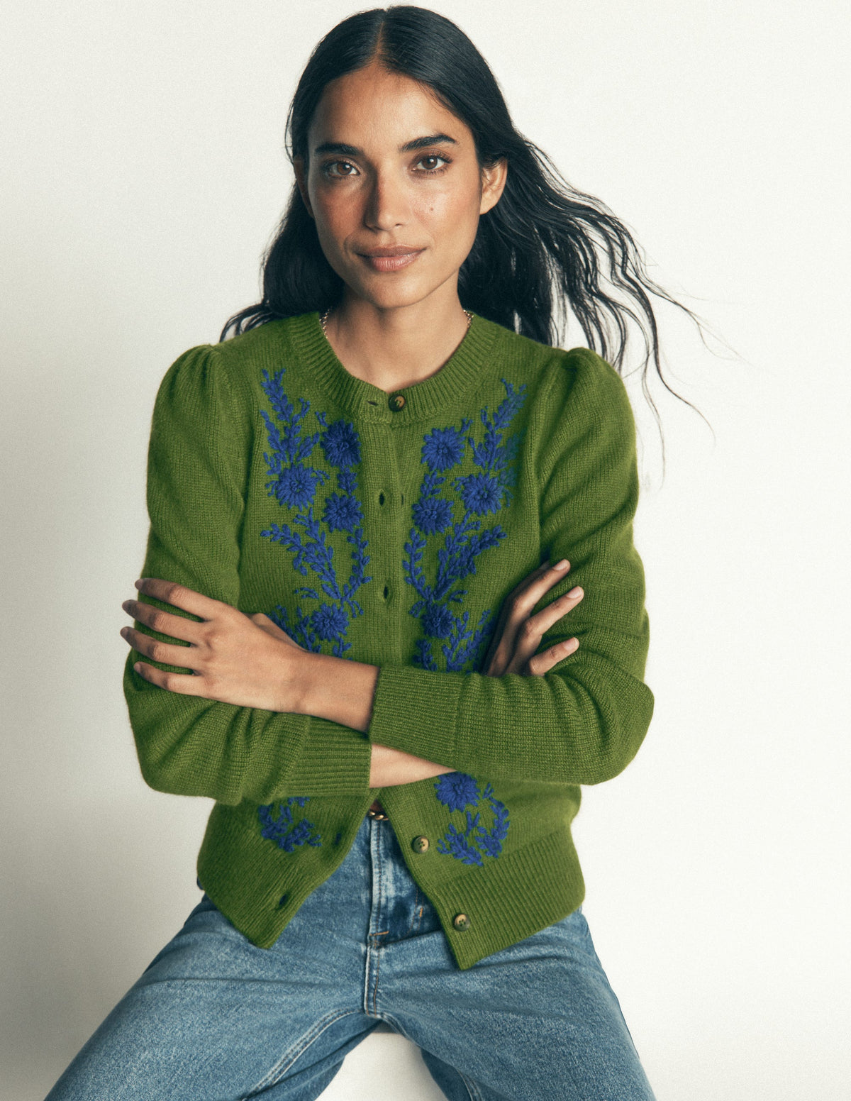 Embroidered Knitted Cardigan-Chive-5