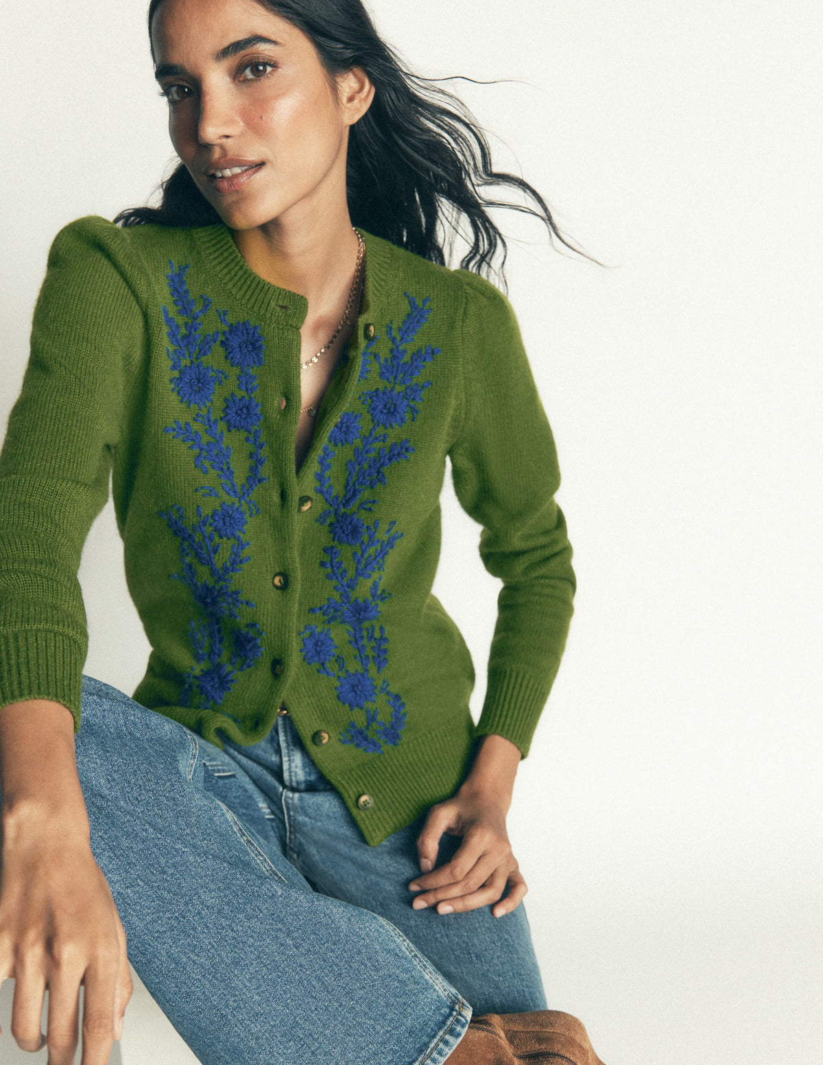 Embroidered Knitted Cardigan-Chive-6