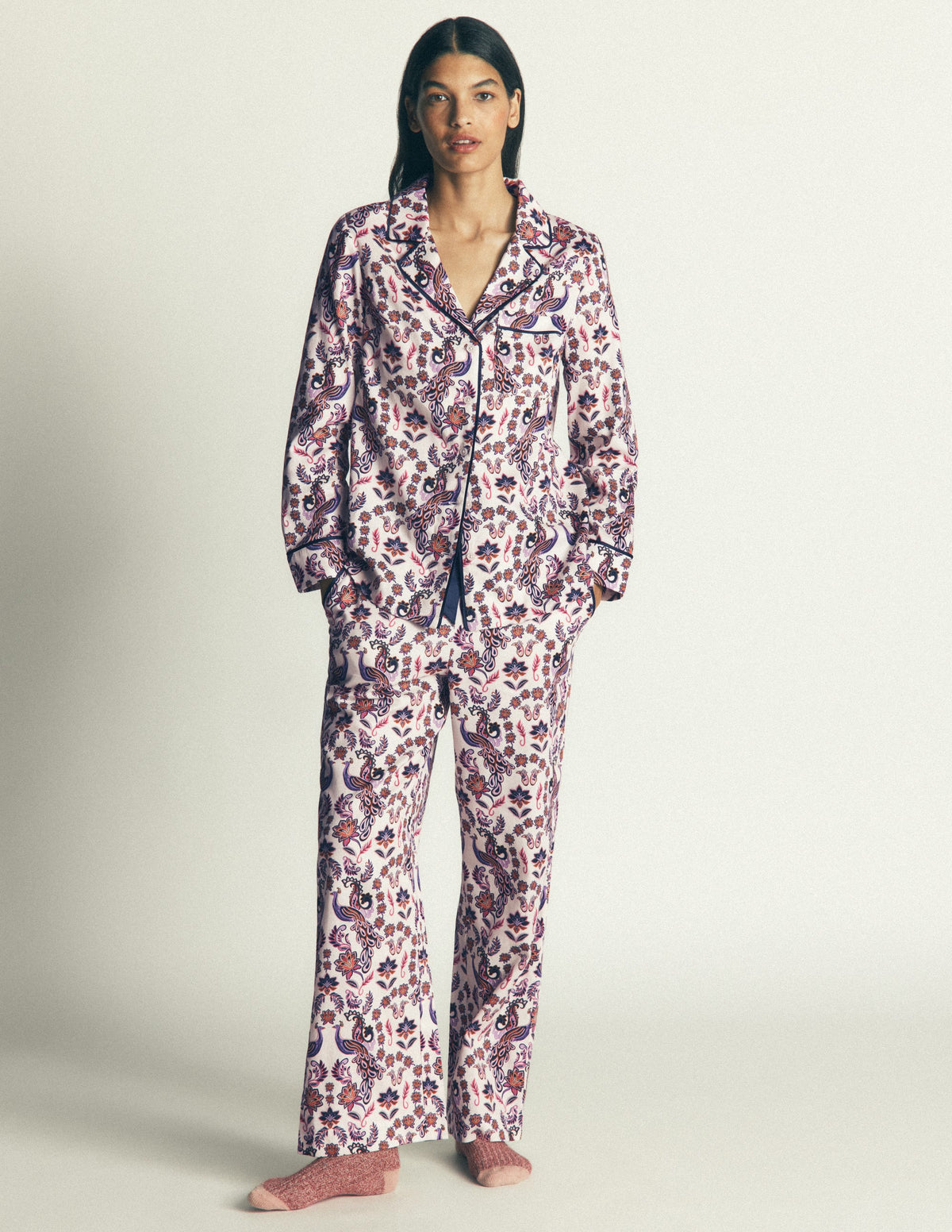 Cotton Pajama Pants-White Peacock - Image 1