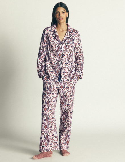 Cotton Pajama Pants-White Peacock