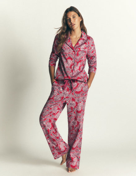 Cotton Pajama Pants-Red Floral