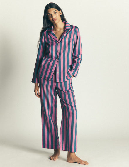 Cotton Pajama Pants-Pink And Blue Stripe