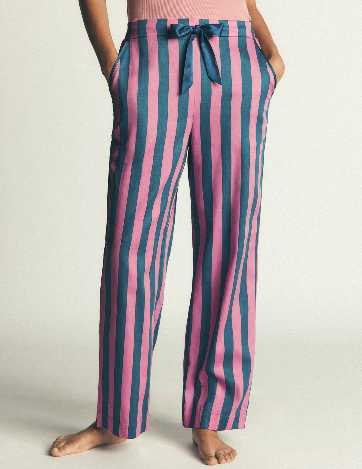 Cotton Pajama Pants-Pink And Blue Stripe-4