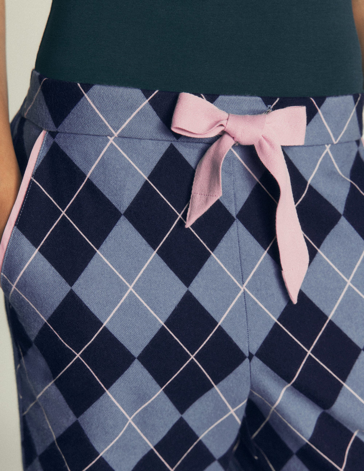 Brushed Cotton Pyjama Pants-Light Blue and Navy Argyle - Image 2