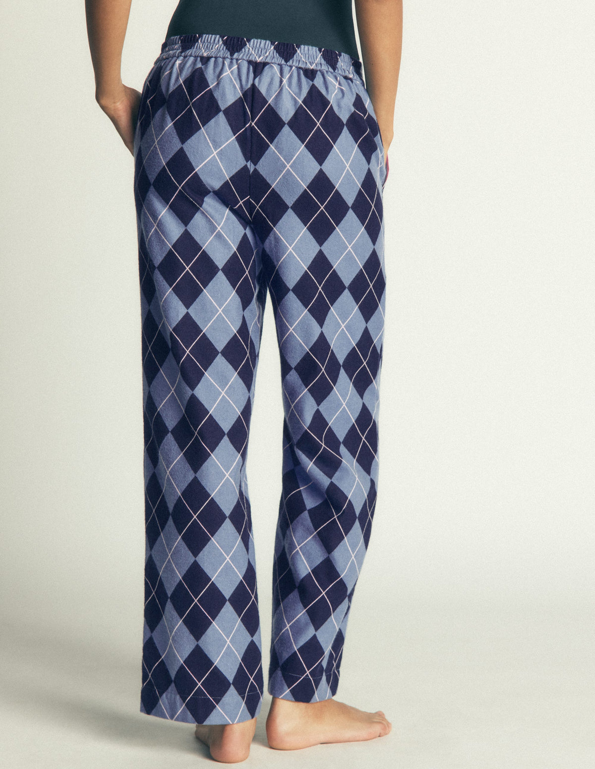 Brushed Cotton Pyjama Pants-Light Blue and Navy Argyle - Image 3