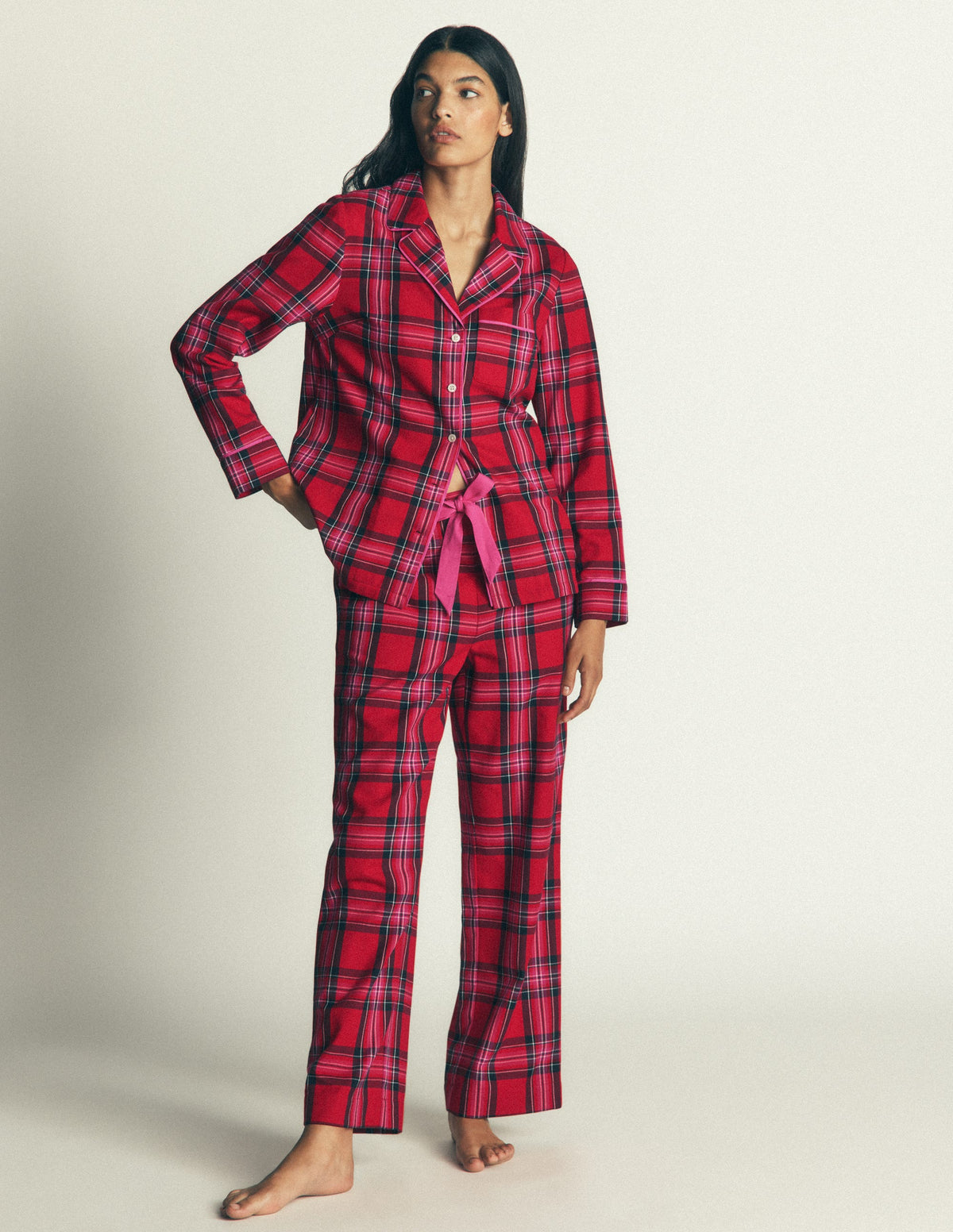 Brushed Cotton Pyjama Pants-Red Check - Image 1