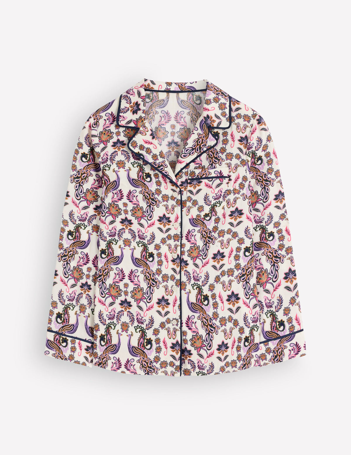 Cotton Pajama Shirt-White Peacock-5