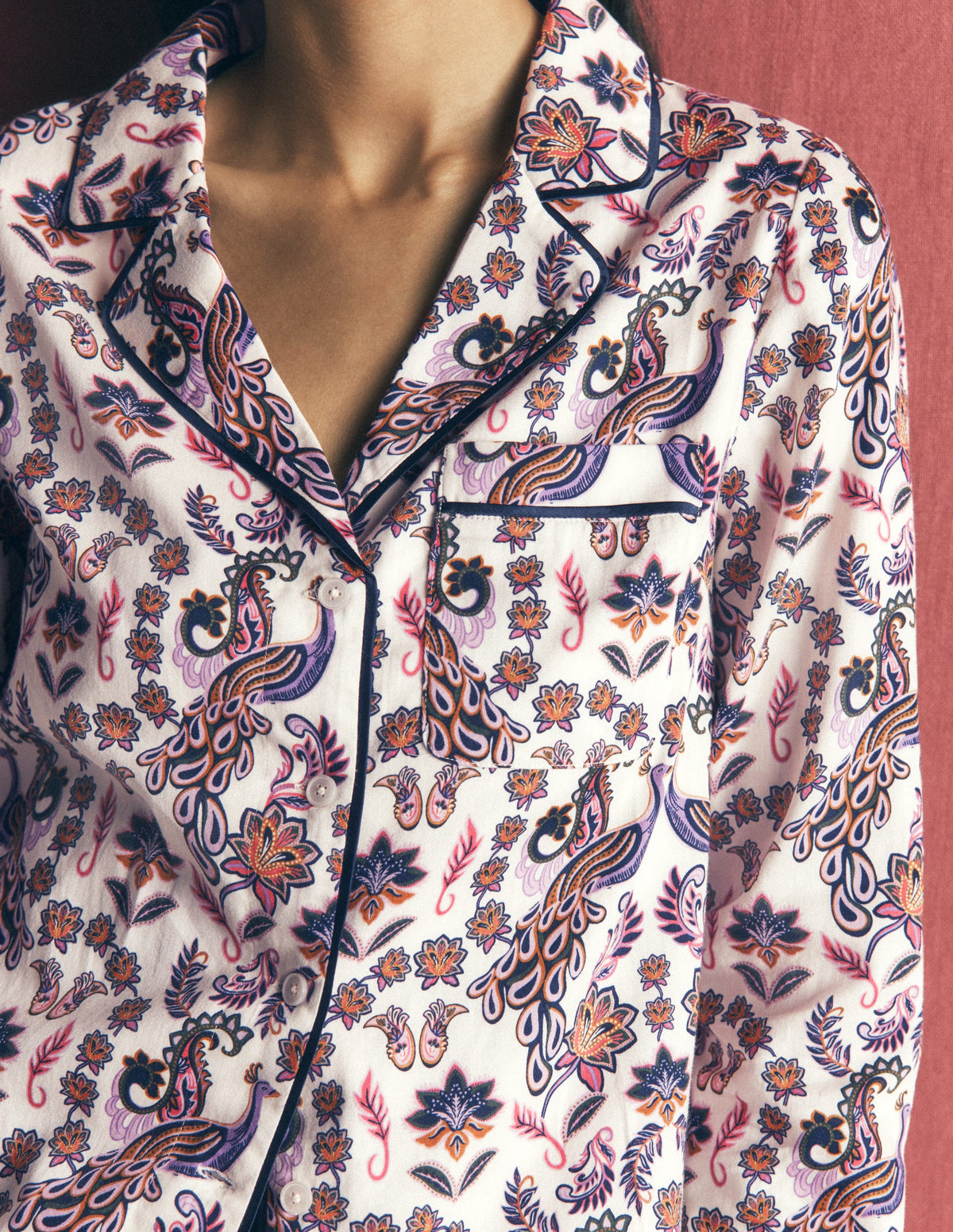Cotton Pajama Shirt-White Peacock-2