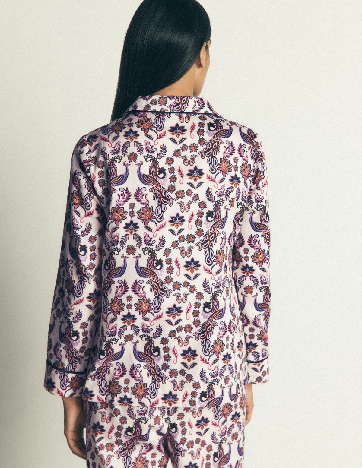 Cotton Pajama Shirt-White Peacock-3