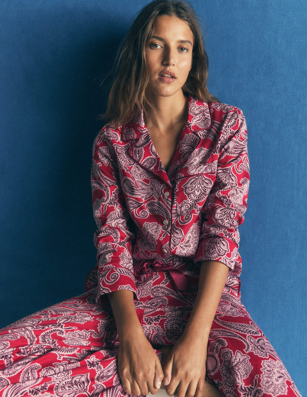 Cotton Pajama Shirt-Red Floral - Image 1