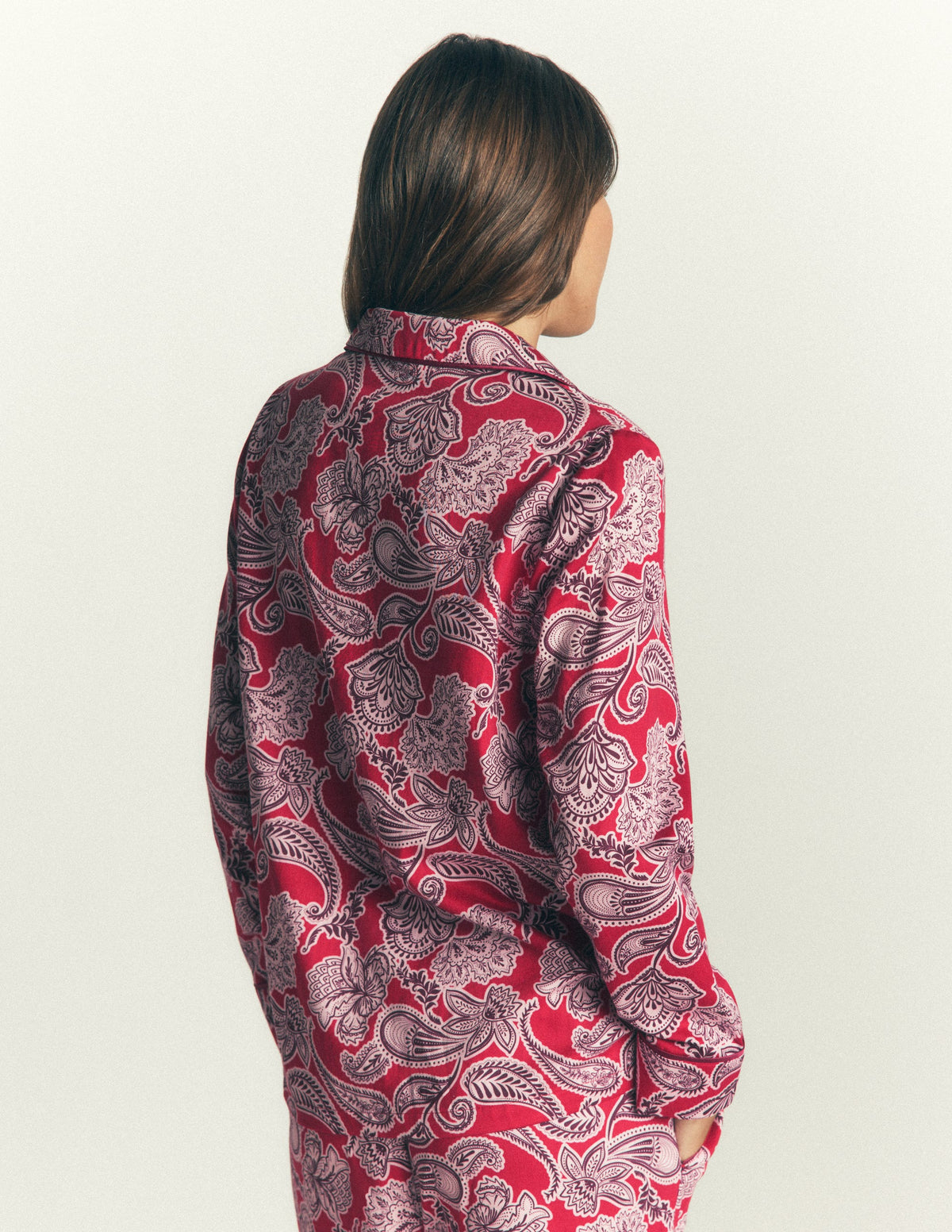 Cotton Pajama Shirt-Red Floral-3