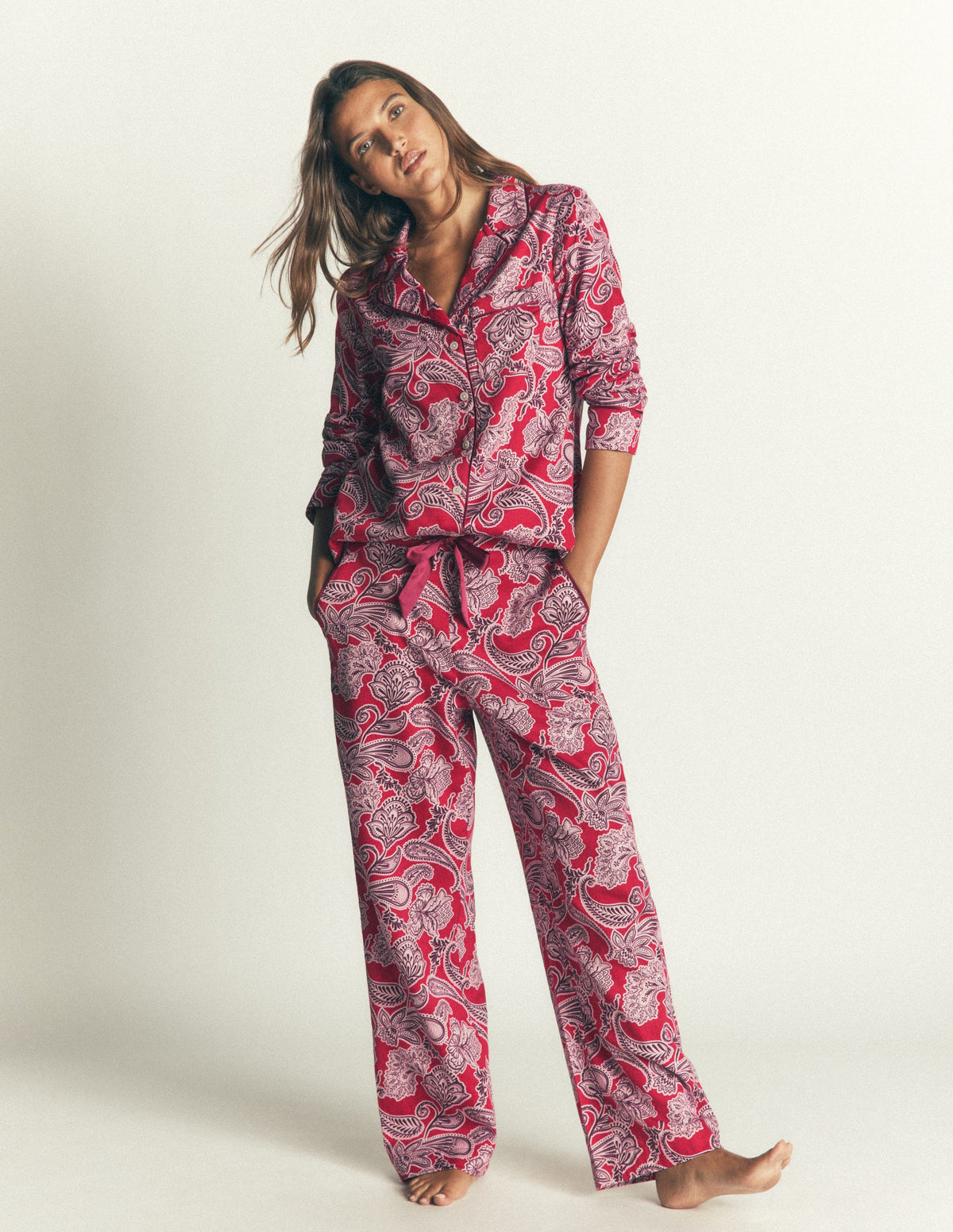 Cotton Pajama Shirt-Red Floral - Image 4