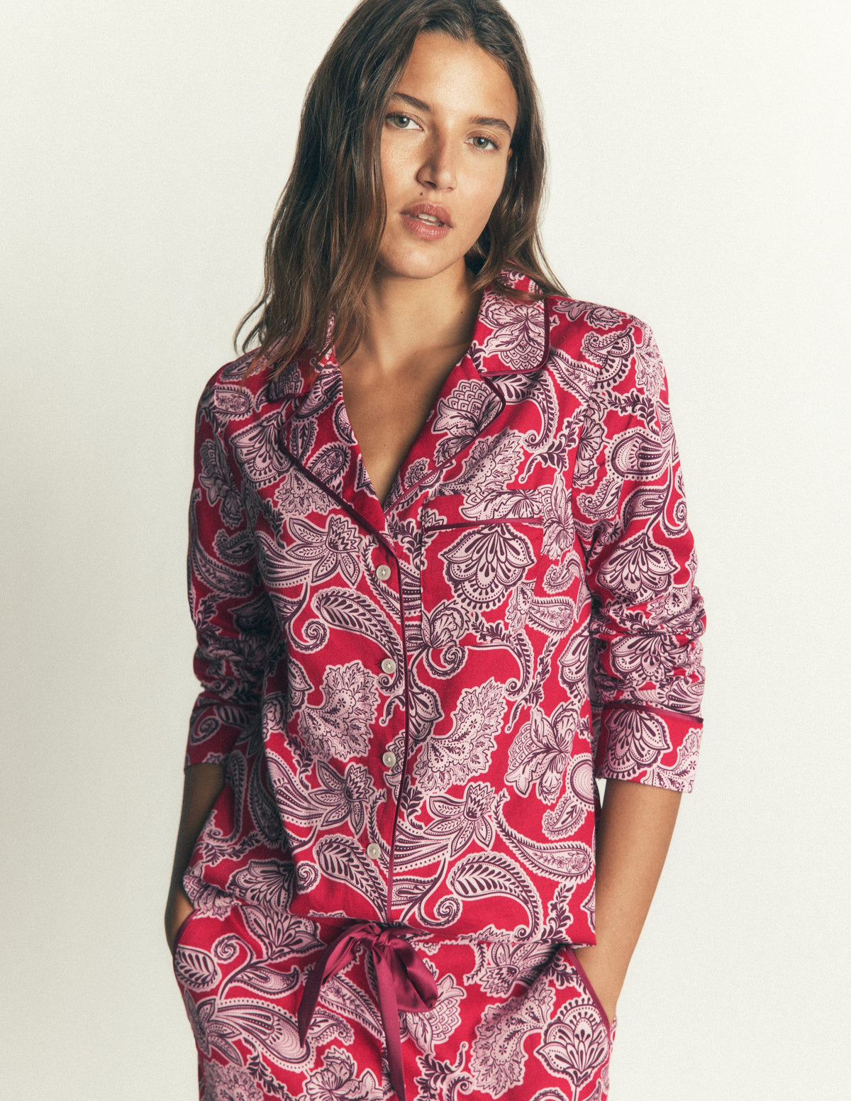 Cotton Pajama Shirt-Red Floral-5