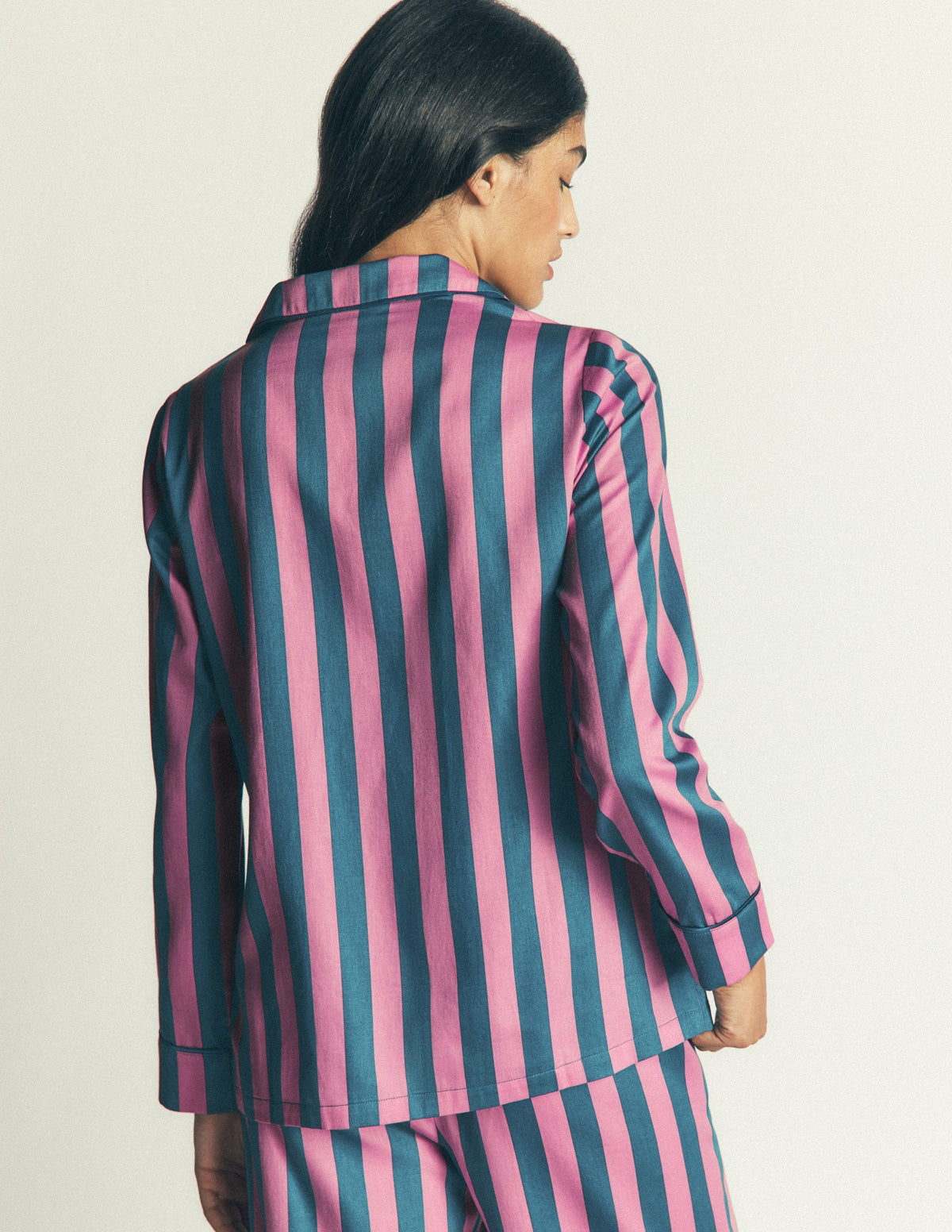 Cotton Pajama Shirt-Pink And Blue Stripe - Image 3