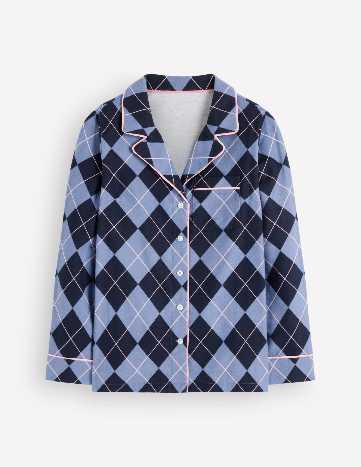 Brushed Cotton Pyjama Shirt-Blue Argyle-6