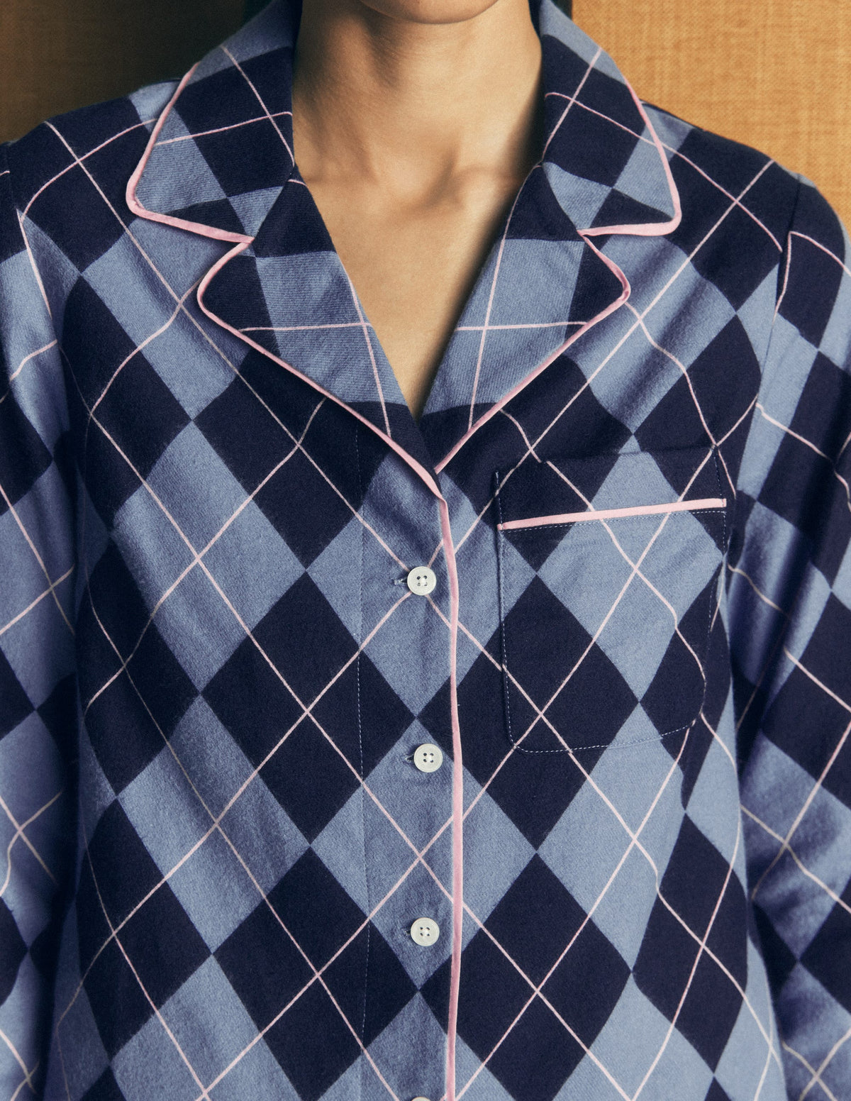 Brushed Cotton Pyjama Shirt-Blue Argyle-2