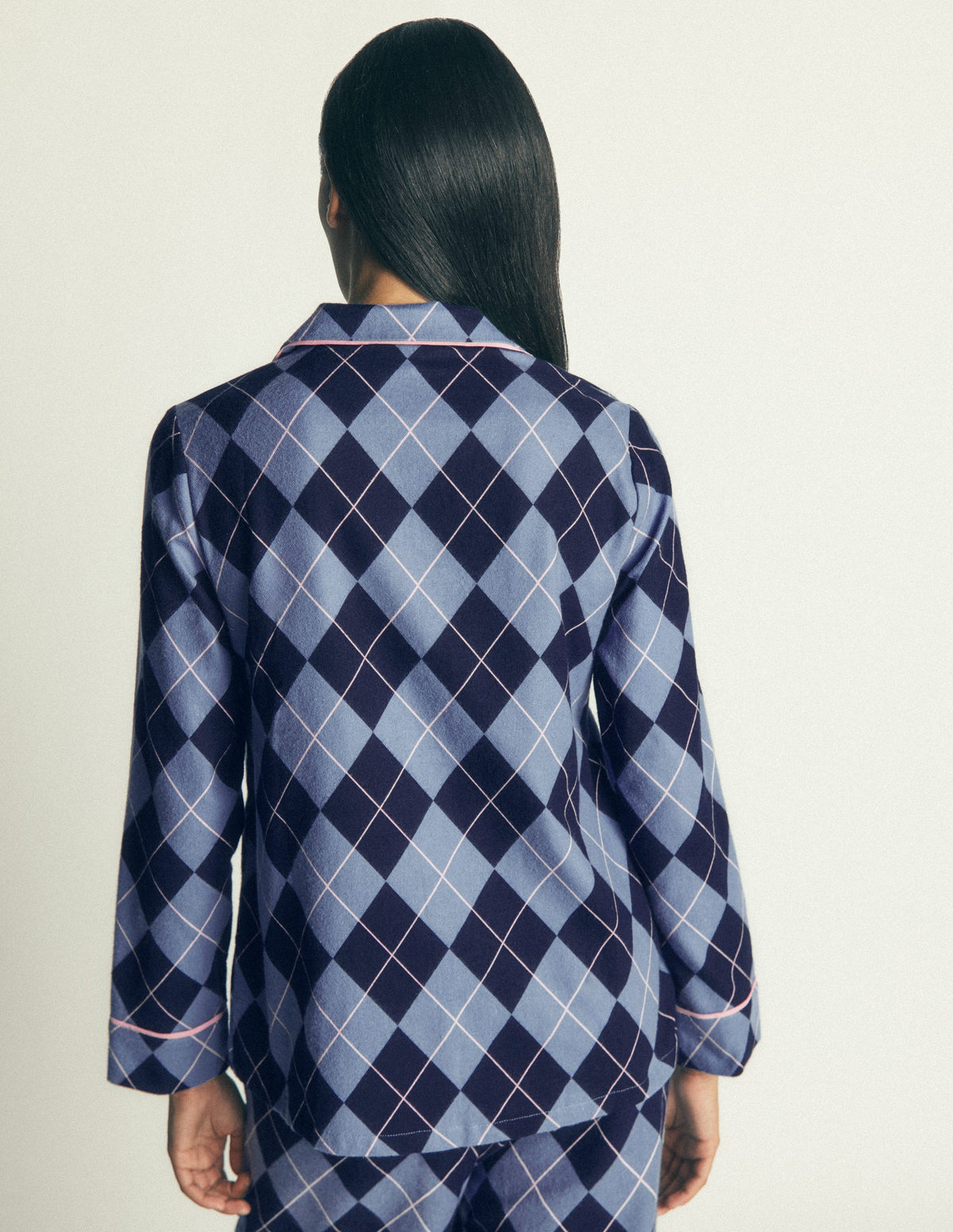 Brushed Cotton Pyjama Shirt-Blue Argyle-3