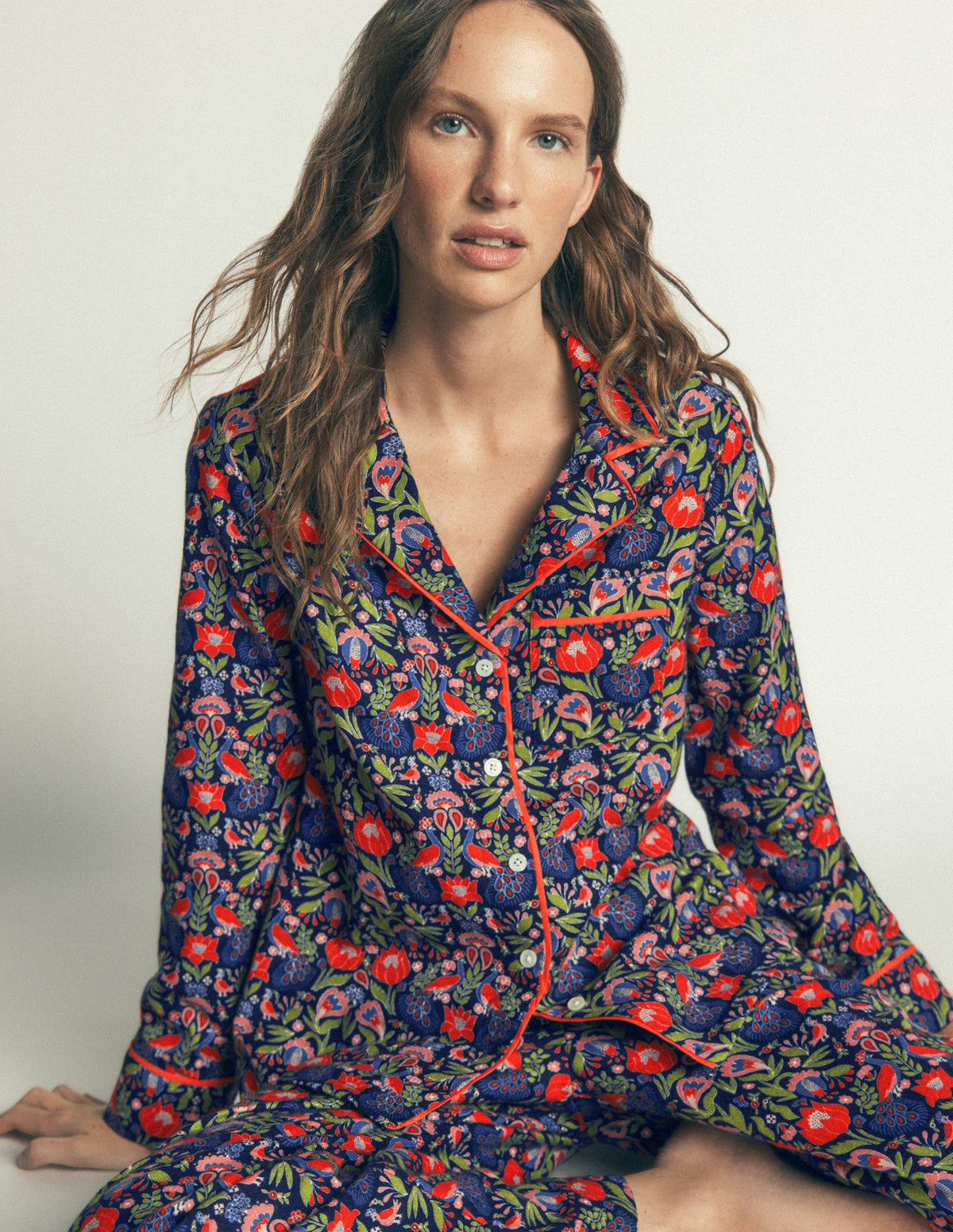 Brushed Cotton Pyjama Shirt-Orange Blossom-1