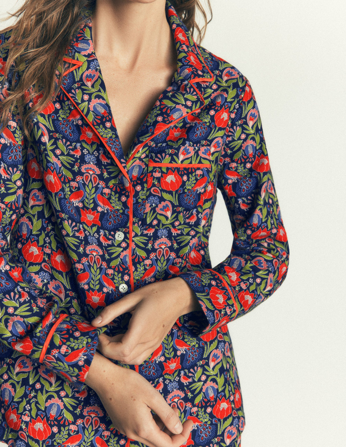 Brushed Cotton Pyjama Shirt-Orange Blossom-2