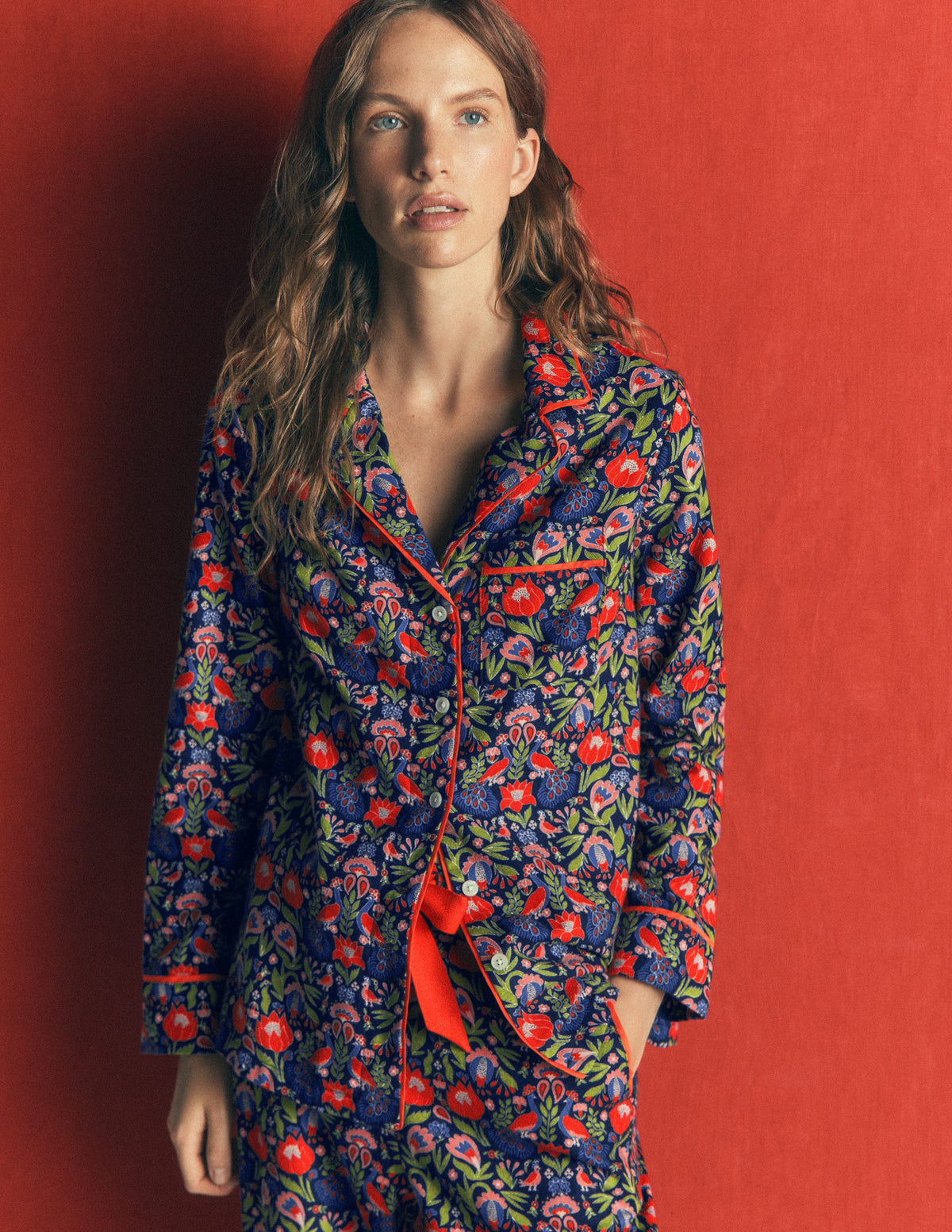 Brushed Cotton Pyjama Shirt-Orange Blossom-5