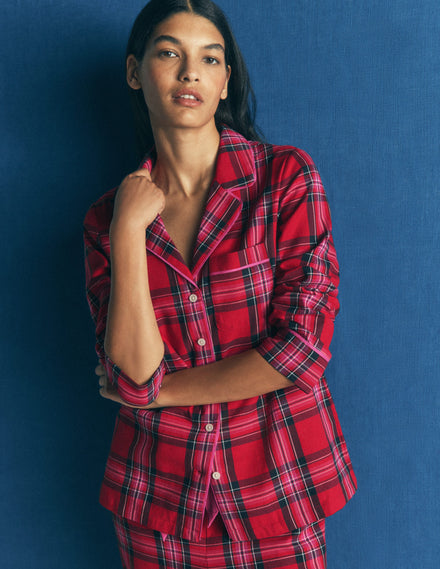 Brushed Cotton Pyjama Shirt-Red Check
